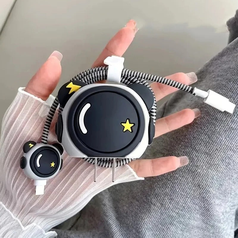 Iphone Charger Case Cover - Cute Astronaut - 4 Piece Set (With Wire Protector)