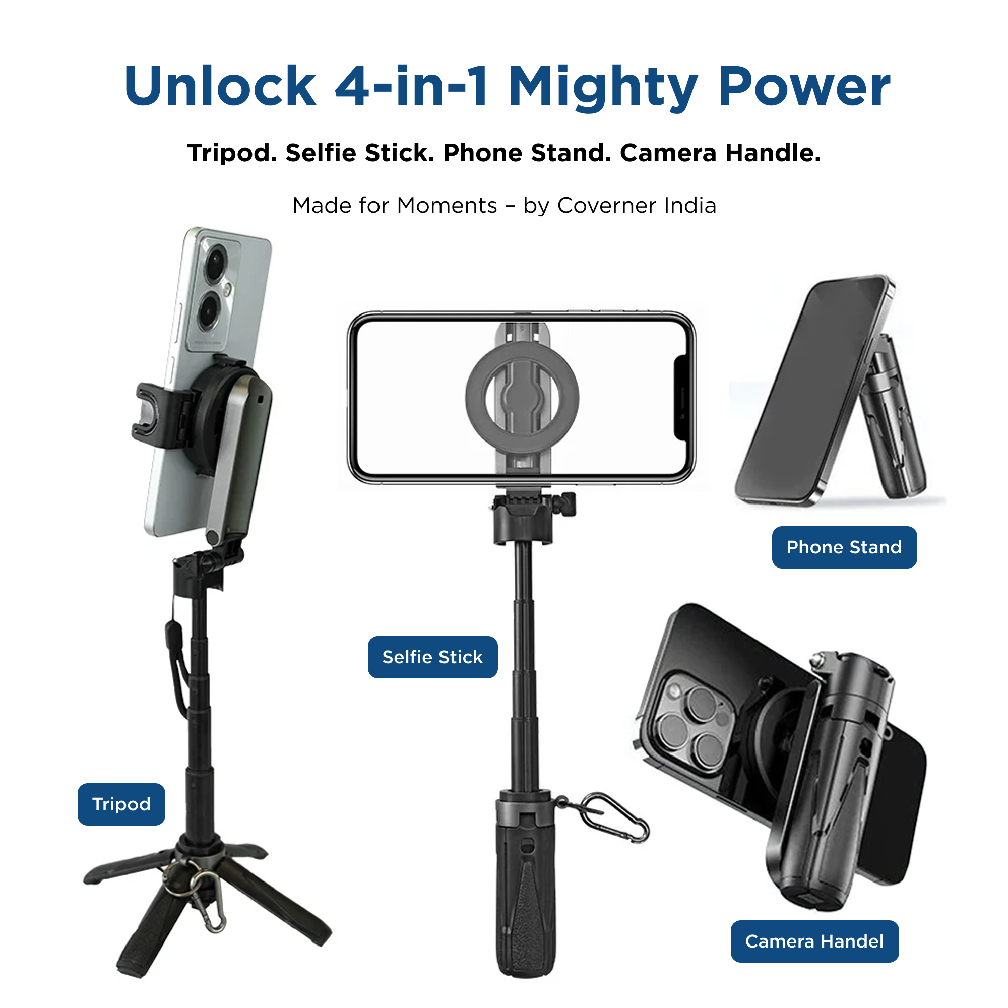 Hybrid Flex – 4-in-1 MagSafe Tripod, Selfie Stick, Wireless Grip & Camera Handle by Coverner India