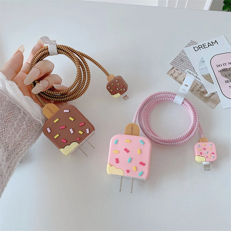 Iphone Charger Case Cover - Popsicles - 4 Piece Set (With Wire Protector)