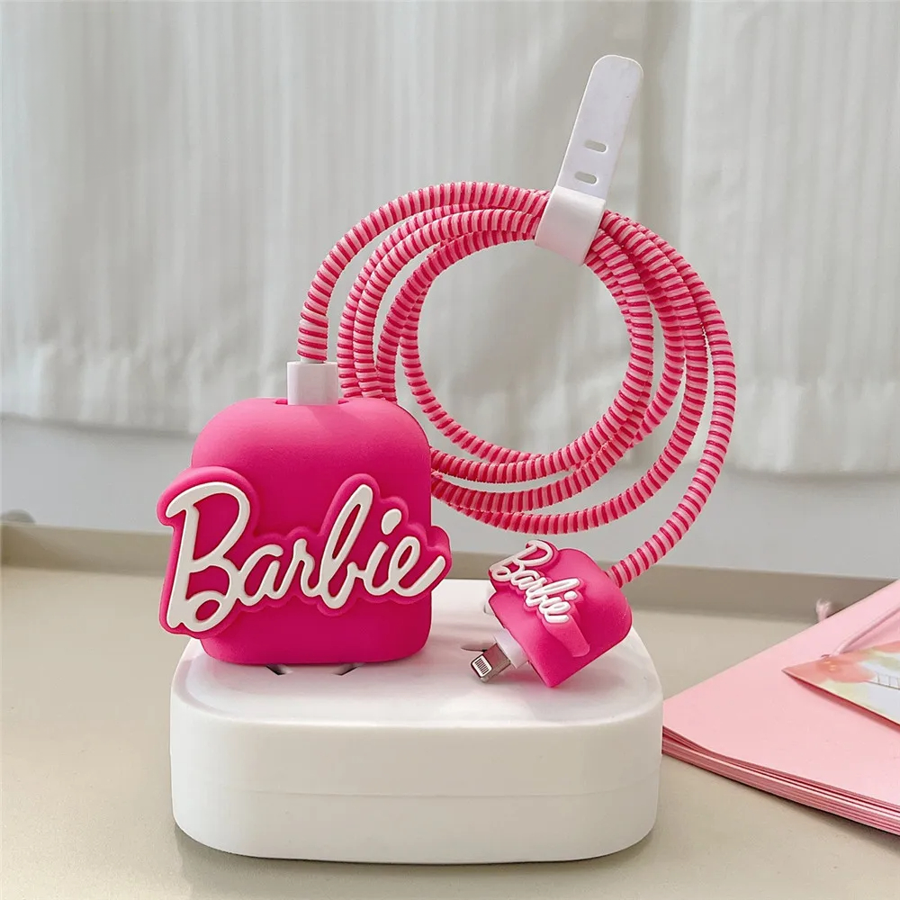 Iphone Charger Case Cover - Barbie - 4 Piece Set (With Wire Protector)