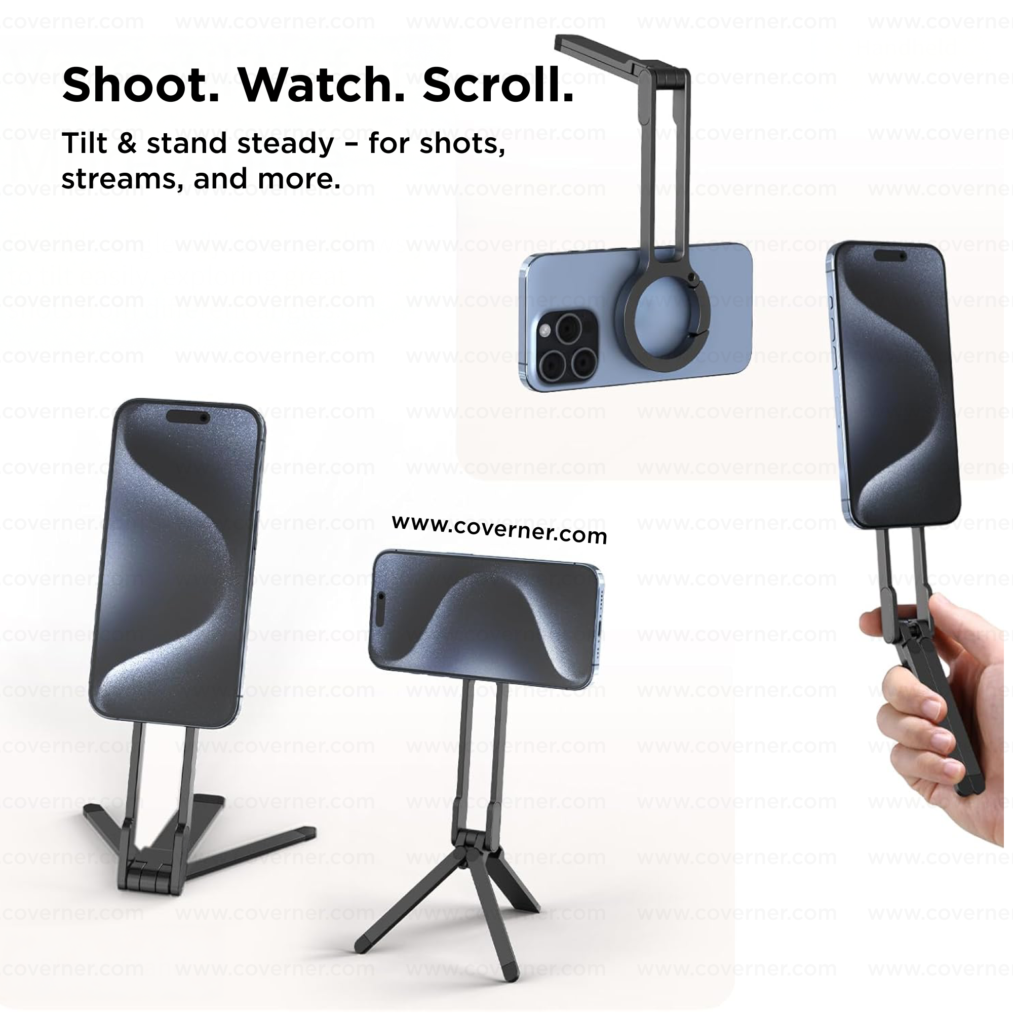 SnapMount Magnetic Phone Tripod Stand with Strong MagSafe – Carabiner Foldable & Portable by Coverner India