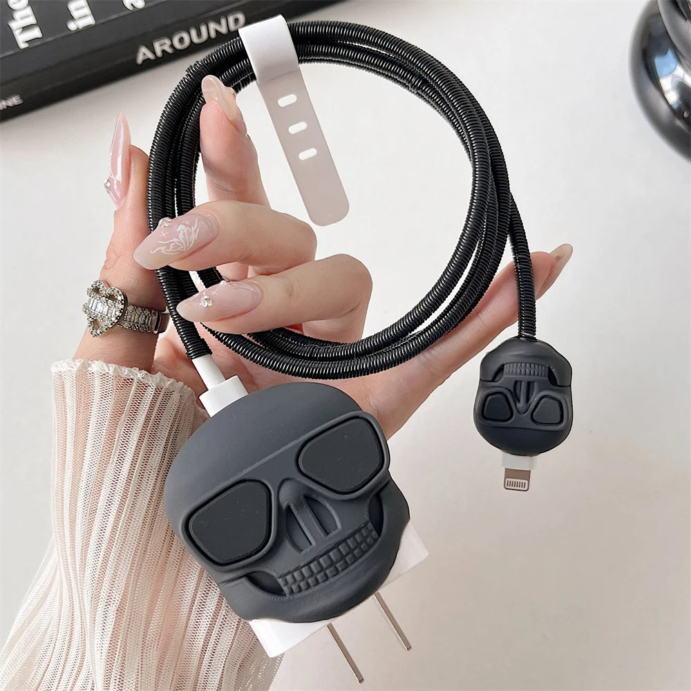 Iphone Charger Case Cover - Drip Skull - 4 Piece Set (With Wire Protector)