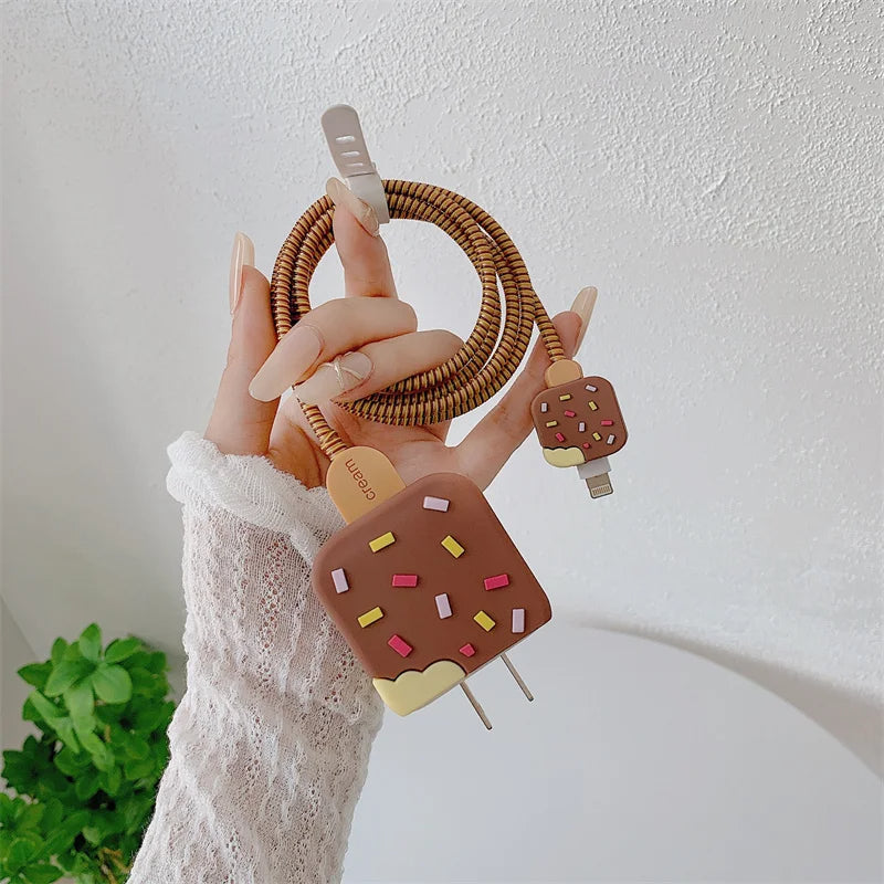 Iphone Charger Case Cover - Popsicles - 4 Piece Set (With Wire Protector)