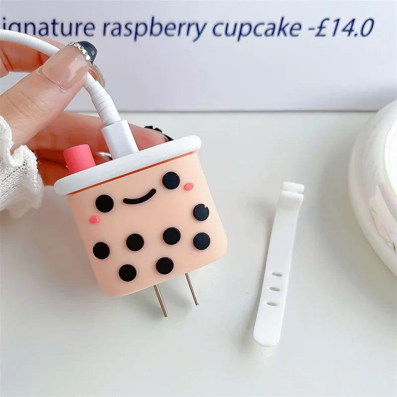 Iphone Charger Case Cover - Bubble Tea (Boba Tea) - 4 Piece Set (With Wire Protector)