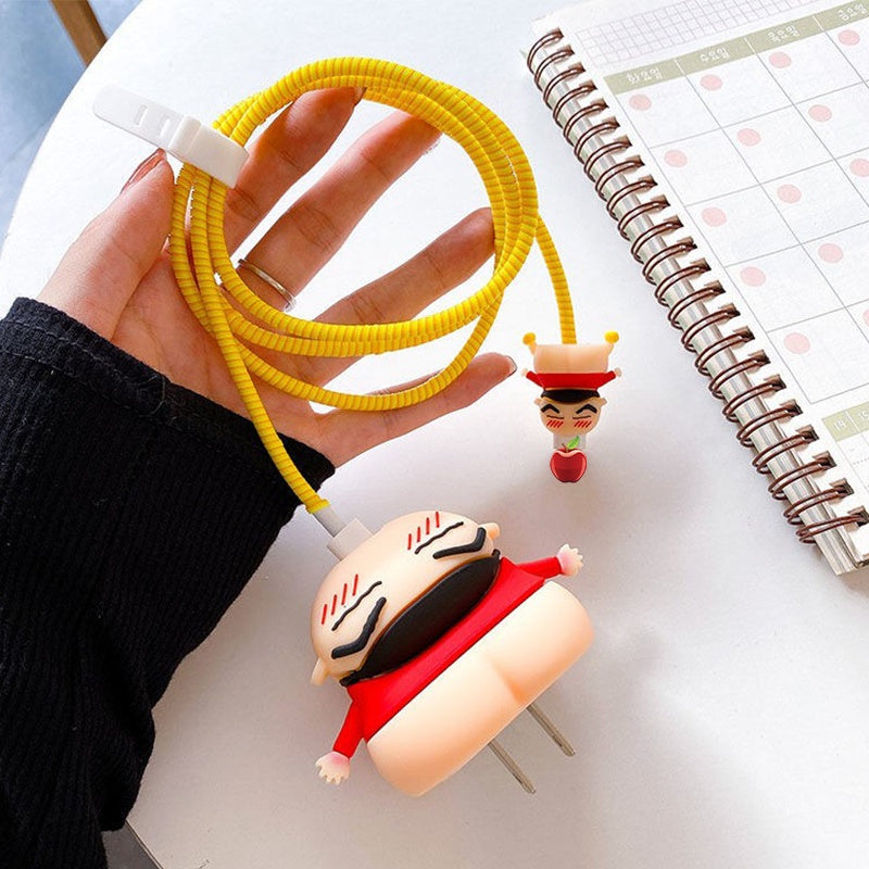 Iphone Charger Case Cover - Shinchan Red - 4 Piece Set (With Wire Protector)