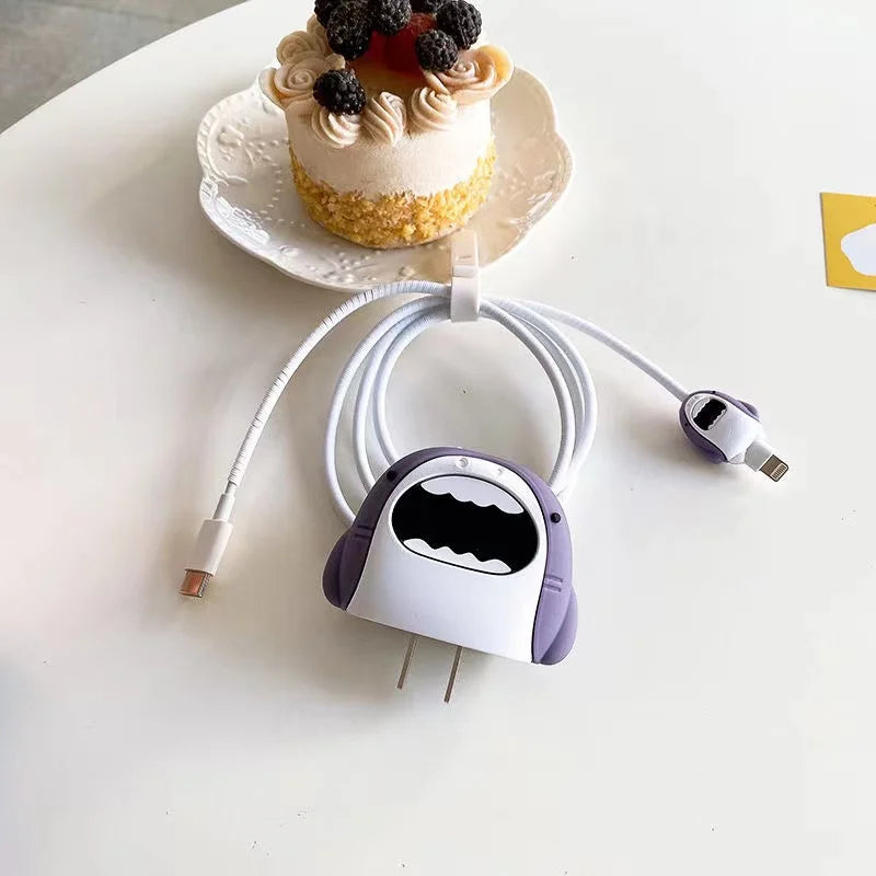 Iphone Charger Case Cover - Shark - Grey - 4 Piece Set (With Wire Protector)