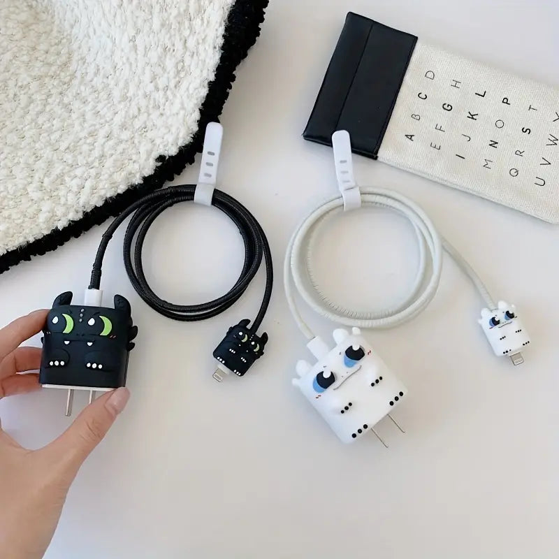 Limited Edition Iphone Charger Case Cover - Dragon Black - 4 Piece Set (With Wire Protector)