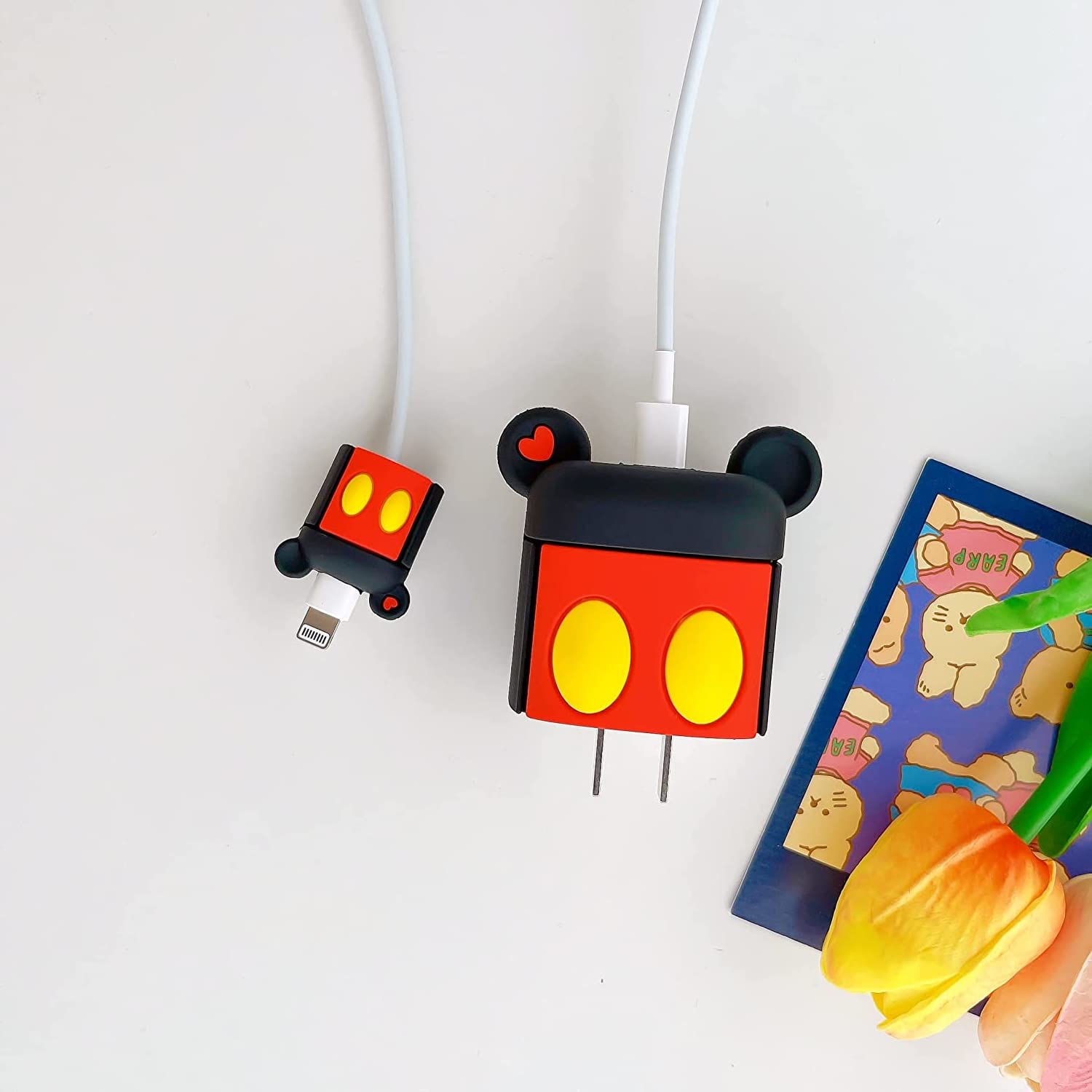 Iphone Charger Case Cover - Cute Mickey - 4 Piece Set (With Wire Protector)