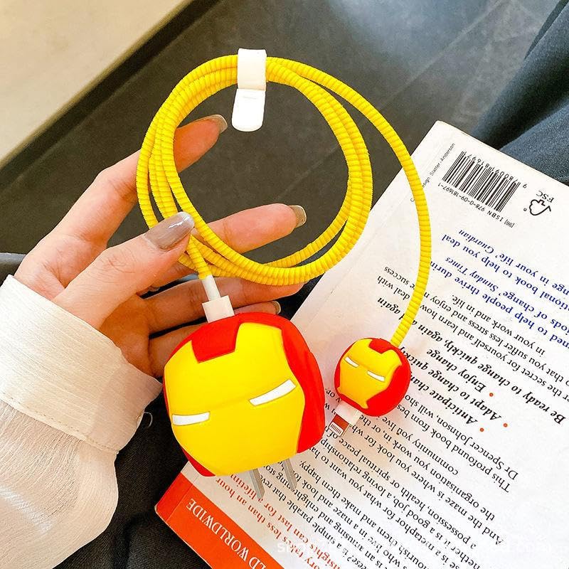 Iphone Charger Case Cover - Ironman - 4 Piece Set (With Wire Protector)