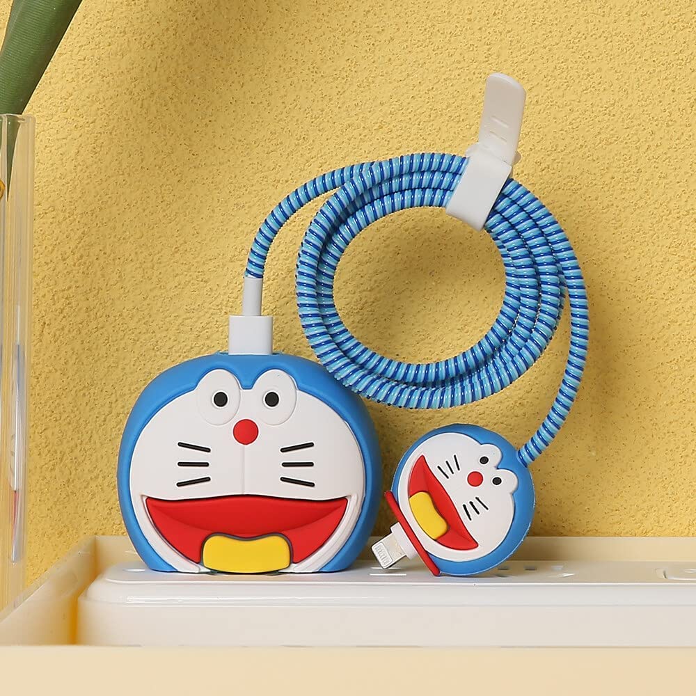 Iphone Charger Case Cover - Doraemon - 4 Piece Set (With Wire Protector)