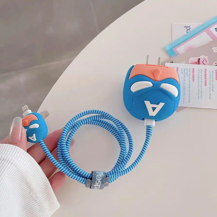 Iphone Charger Case Cover - Captain America - 4 Piece Set (With Wire Protector)