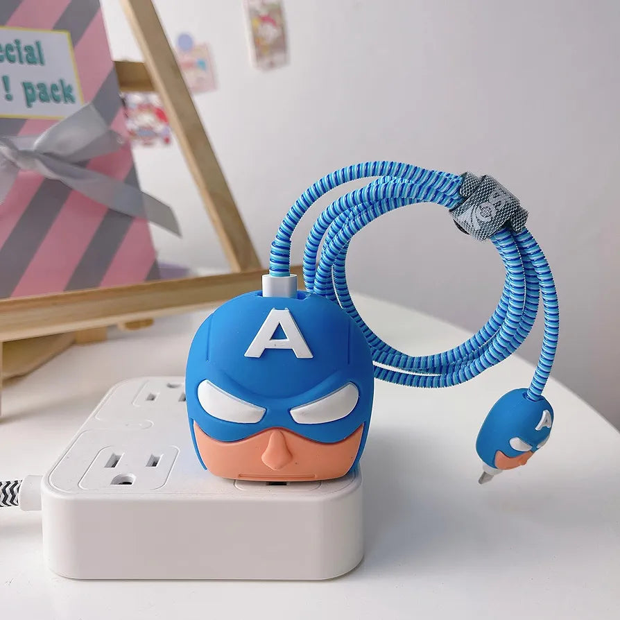 Iphone Charger Case Cover - Captain America - 4 Piece Set (With Wire Protector)