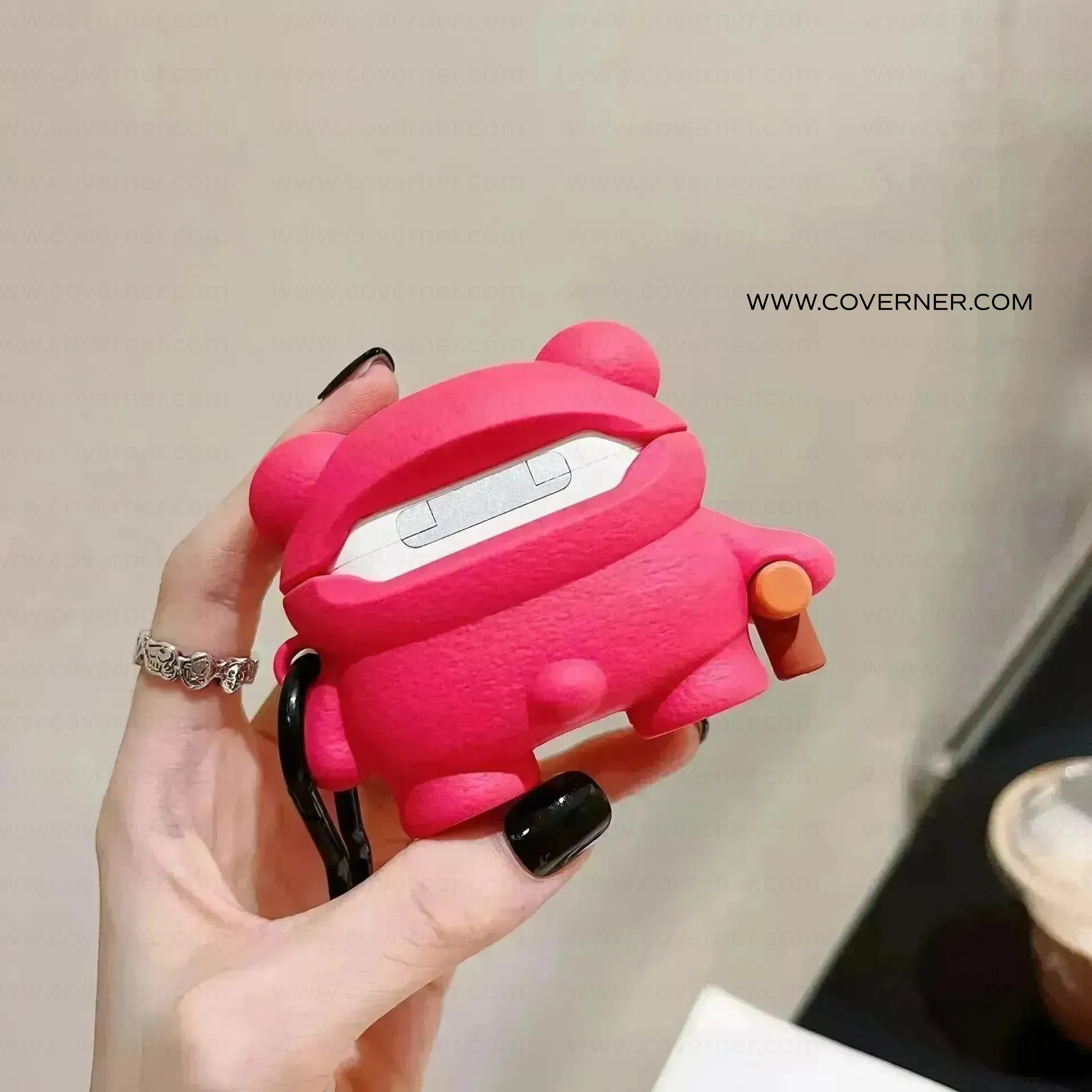 BerryBear AirPods Case – 3D Strawberry Bear Silicone Cover with Hook by Coverner India