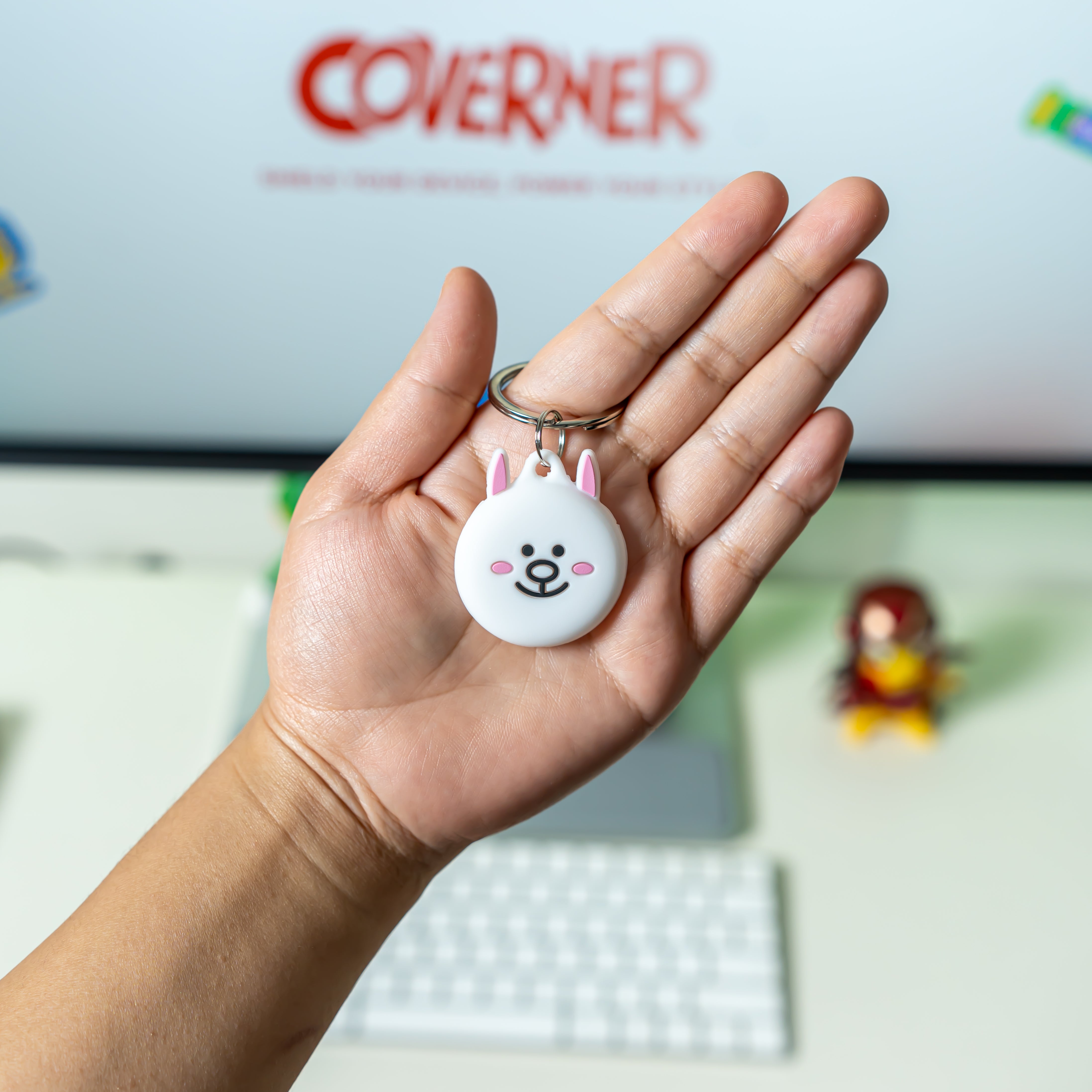 Cute Bear - Premium Silicone AirTag Case with Keychain – Washable, Durable & Stylish Protection - Coverner India