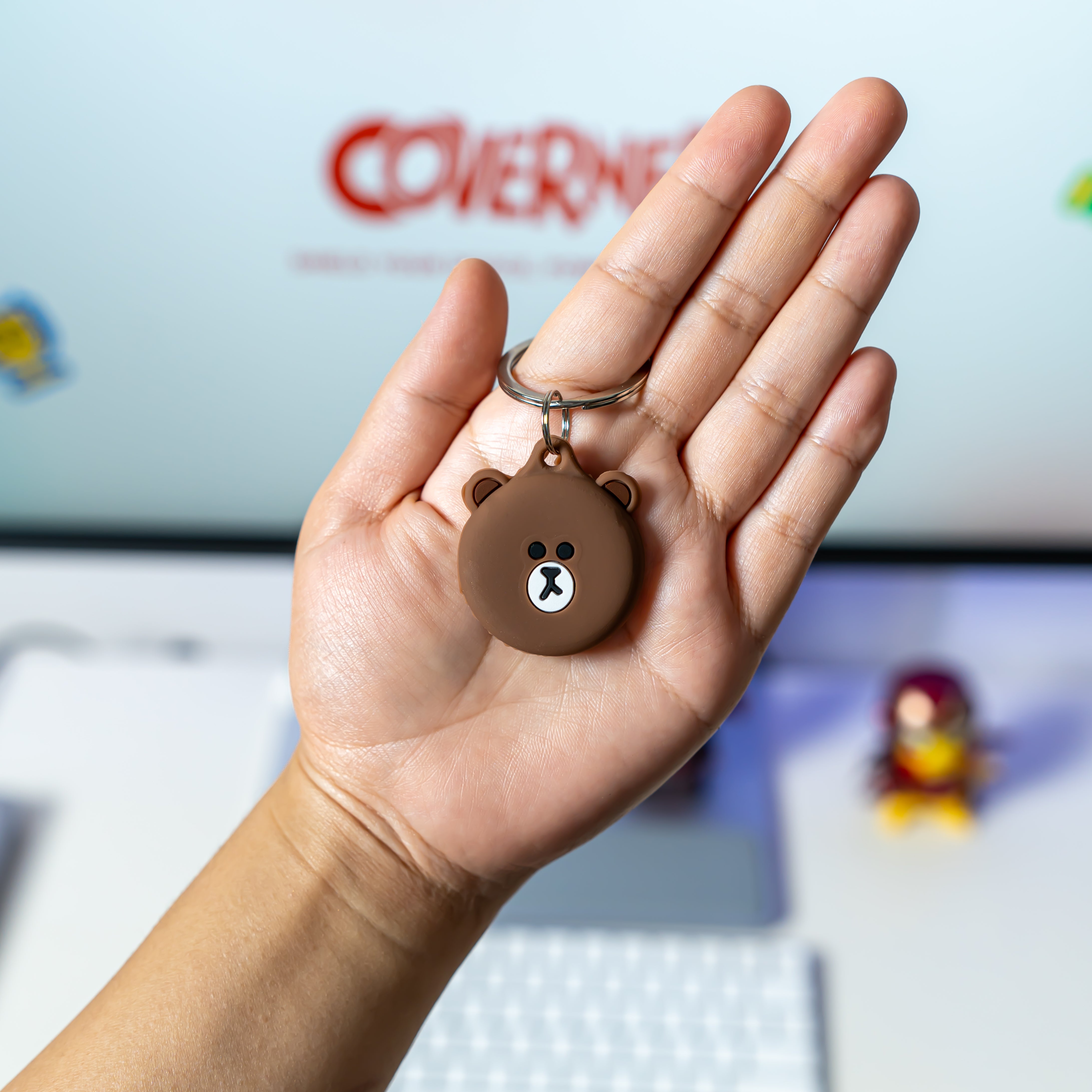 Brown Bear - Premium Silicone AirTag Case with Keychain – Washable, Durable & Stylish Protection - Coverner India