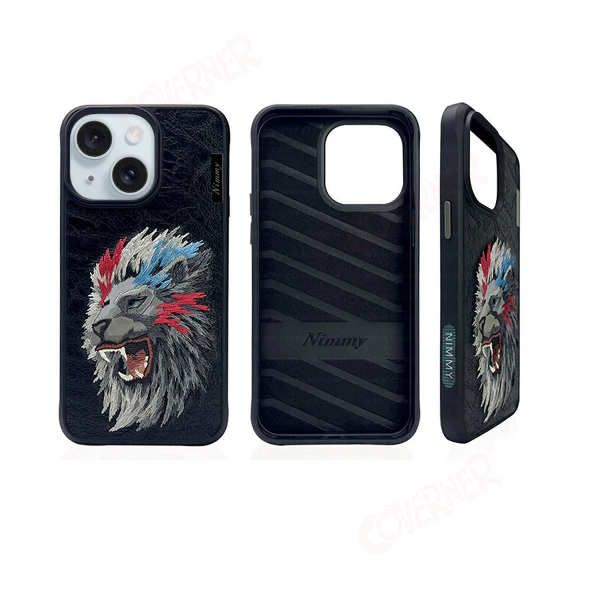 Nimmy Embroidery Leather Shockproof Case - Lion – Premium Anti-Skid Designer Case with 3D Stitching | By NIMMY DESIGN | Exclusive on Coverner India