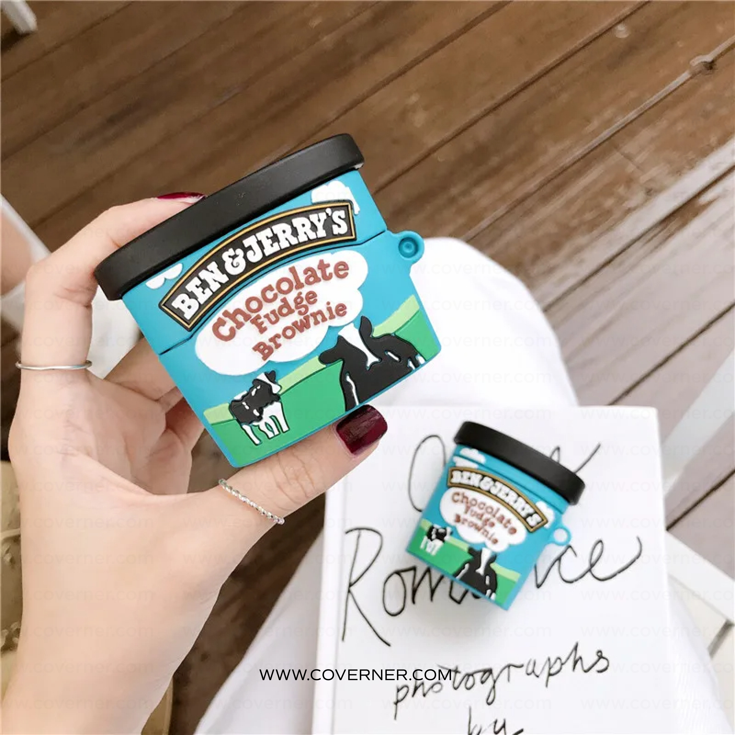 Fudge Brownie Ice Cream AirPods Case – Chocolate Box Style Silicone Cover with Hook by Coverner India