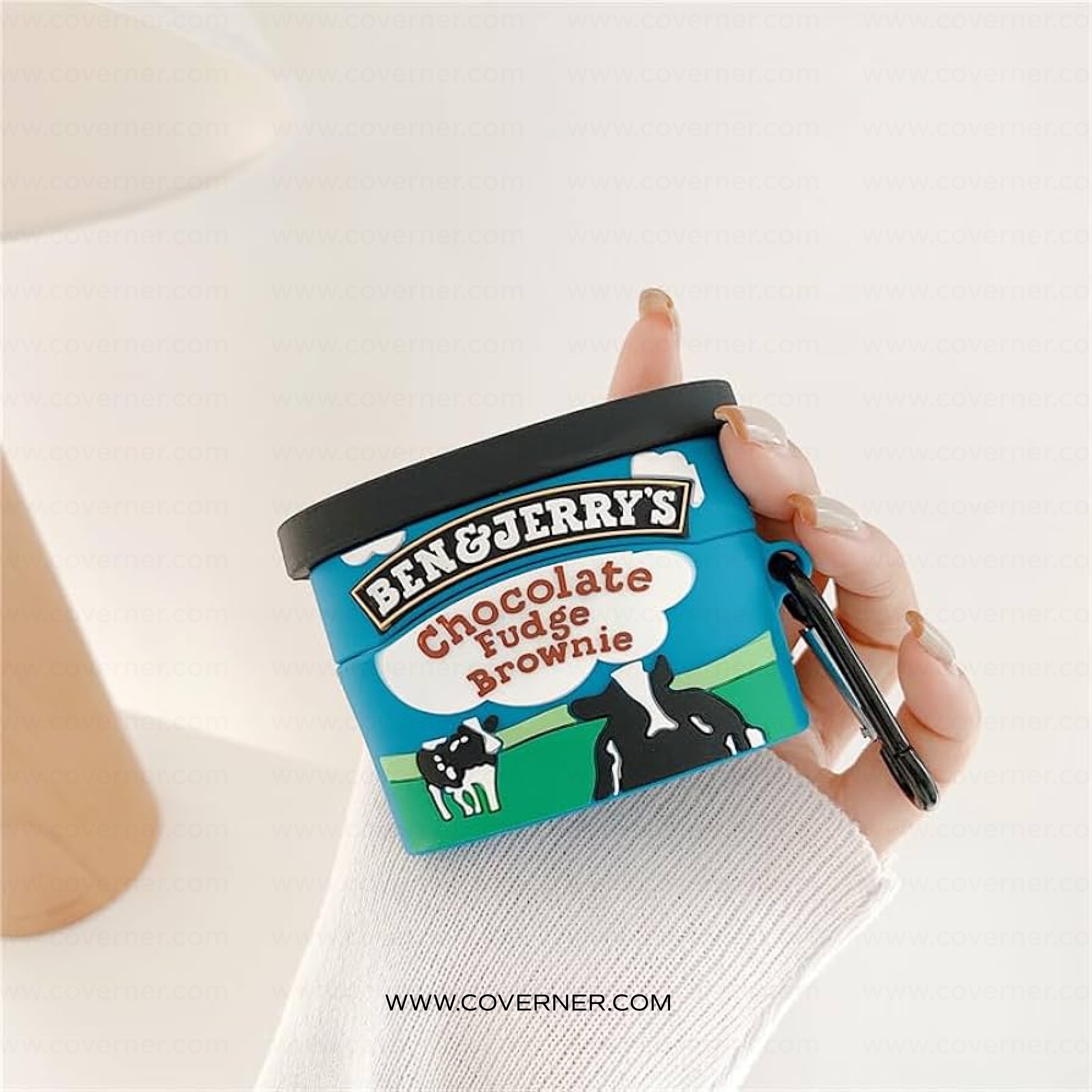 Fudge Brownie Ice Cream AirPods Case – Chocolate Box Style Silicone Cover with Hook by Coverner India