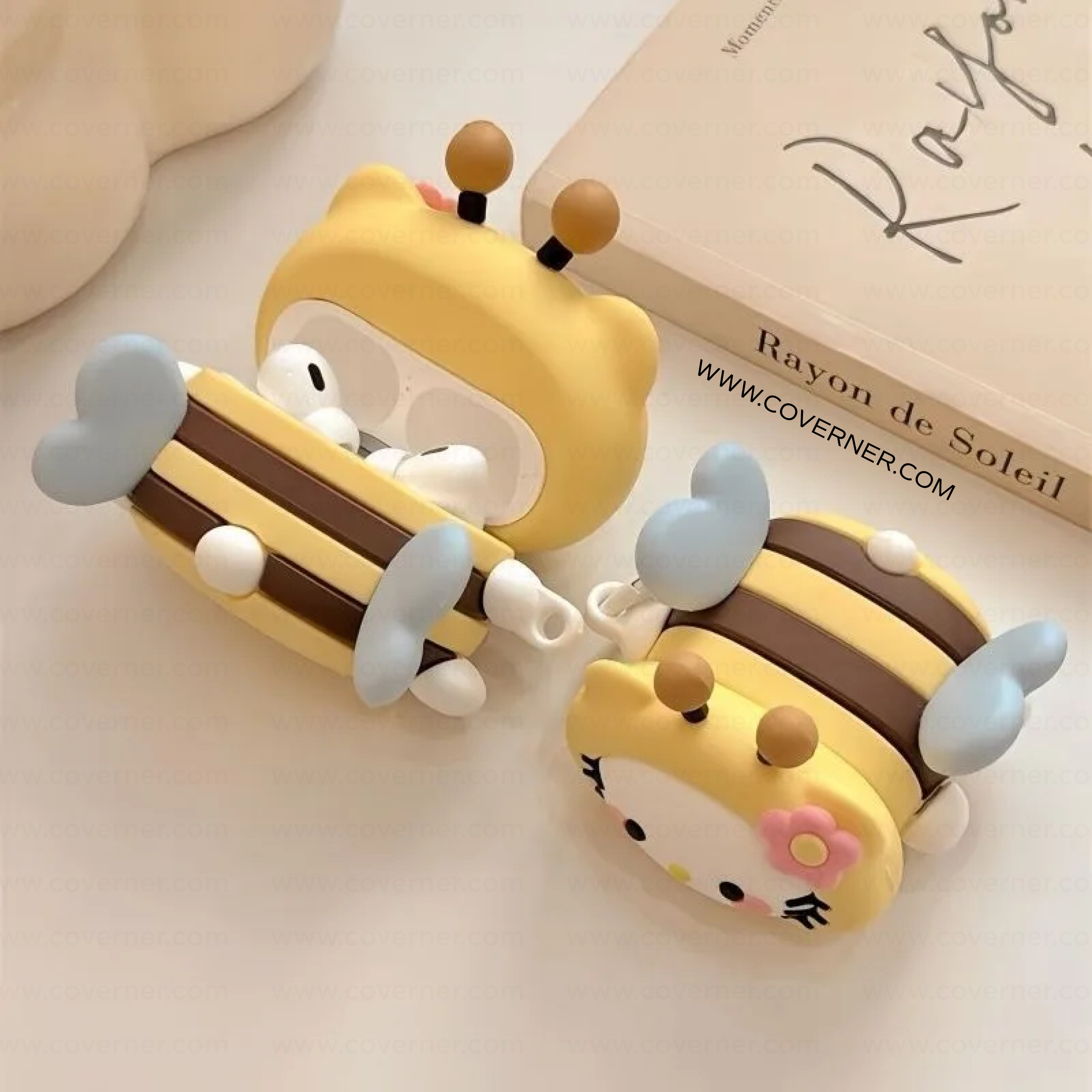 BeeBoo Kitty Bee Silicone AirPods Case with Hook – Cute Cartoon AirPods Cover by Coverner India