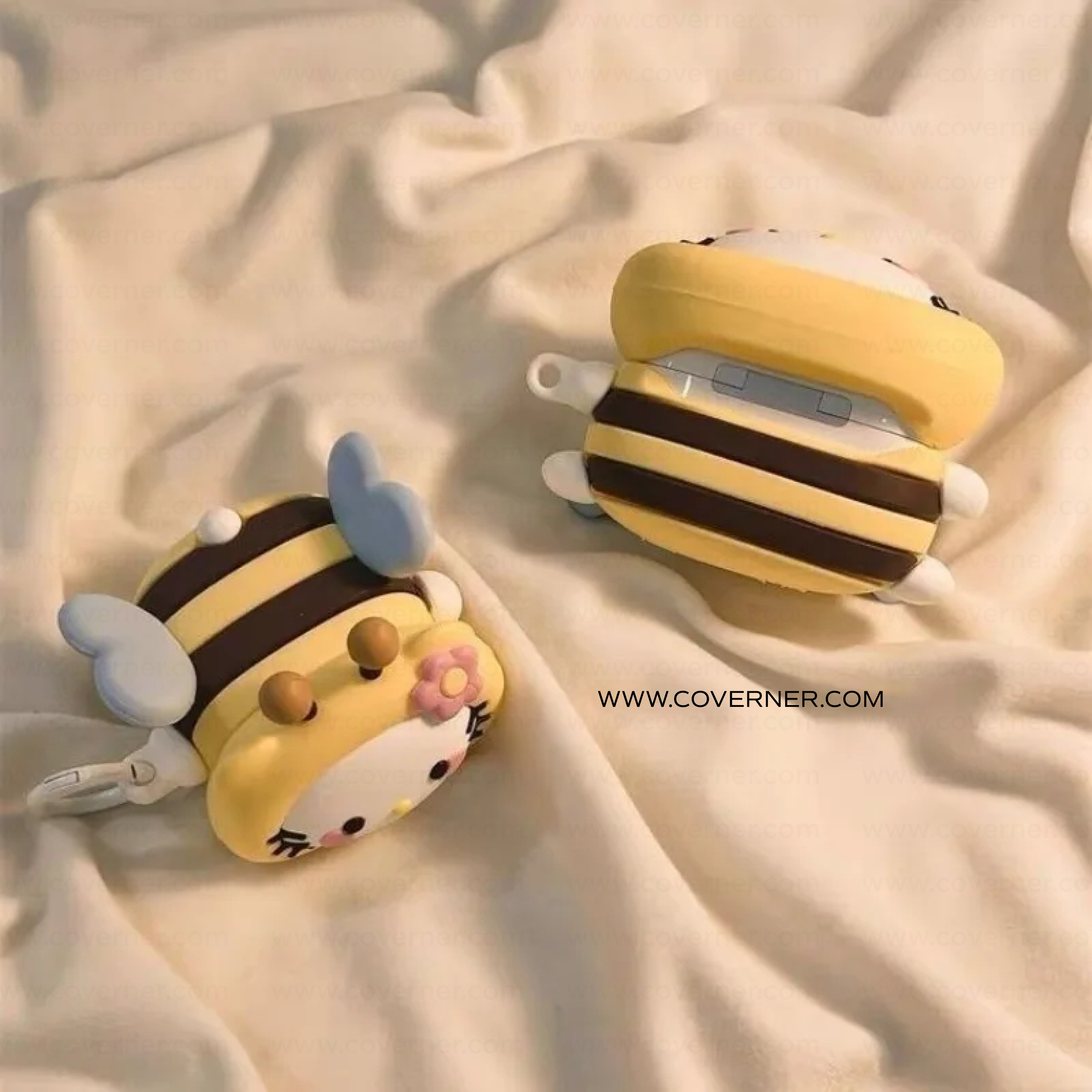 BeeBoo Kitty Bee Silicone AirPods Case with Hook – Cute Cartoon AirPods Cover by Coverner India