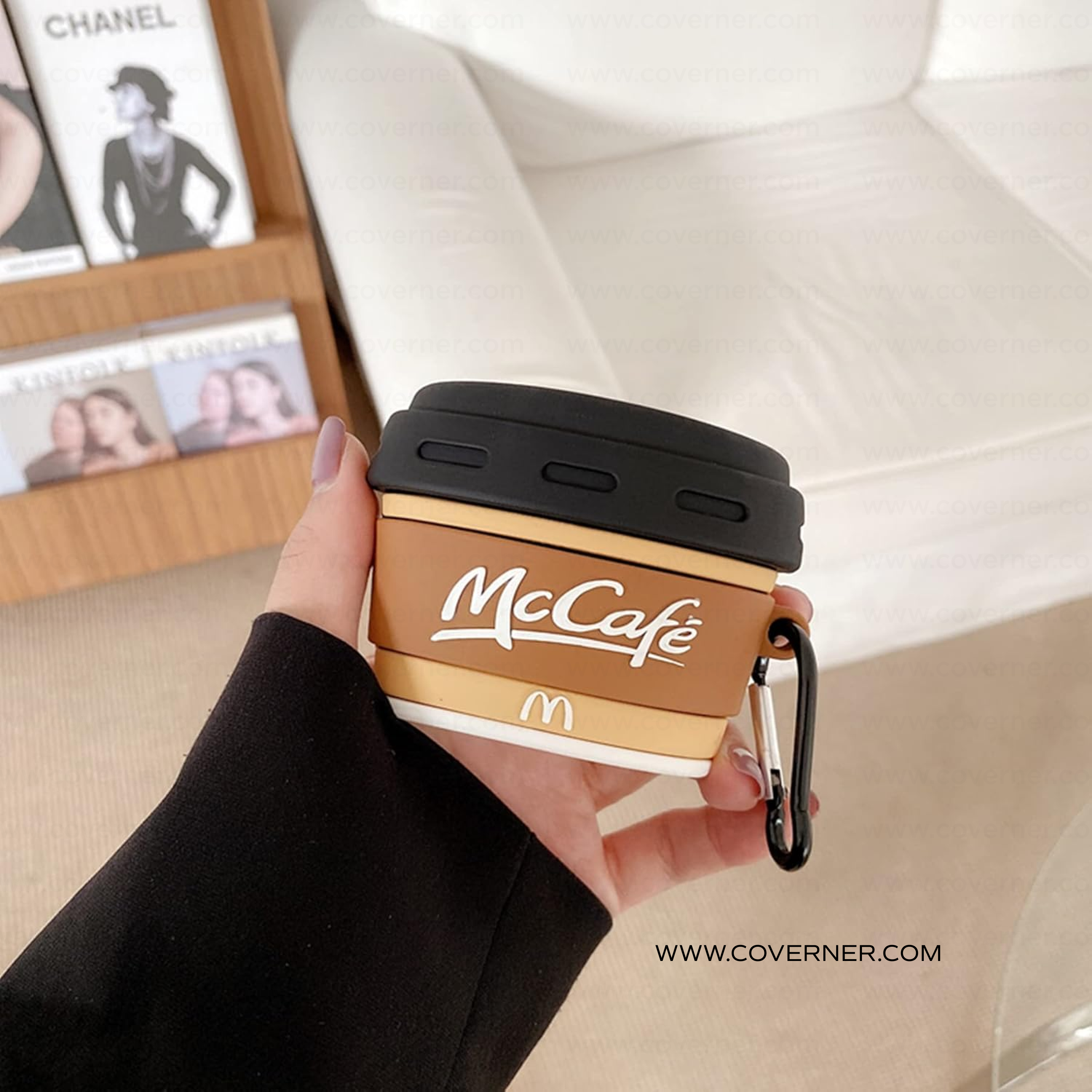 Coffee Cup Style AirPods Case – Brown Cup Silicone Cover with Hook by Coverner India