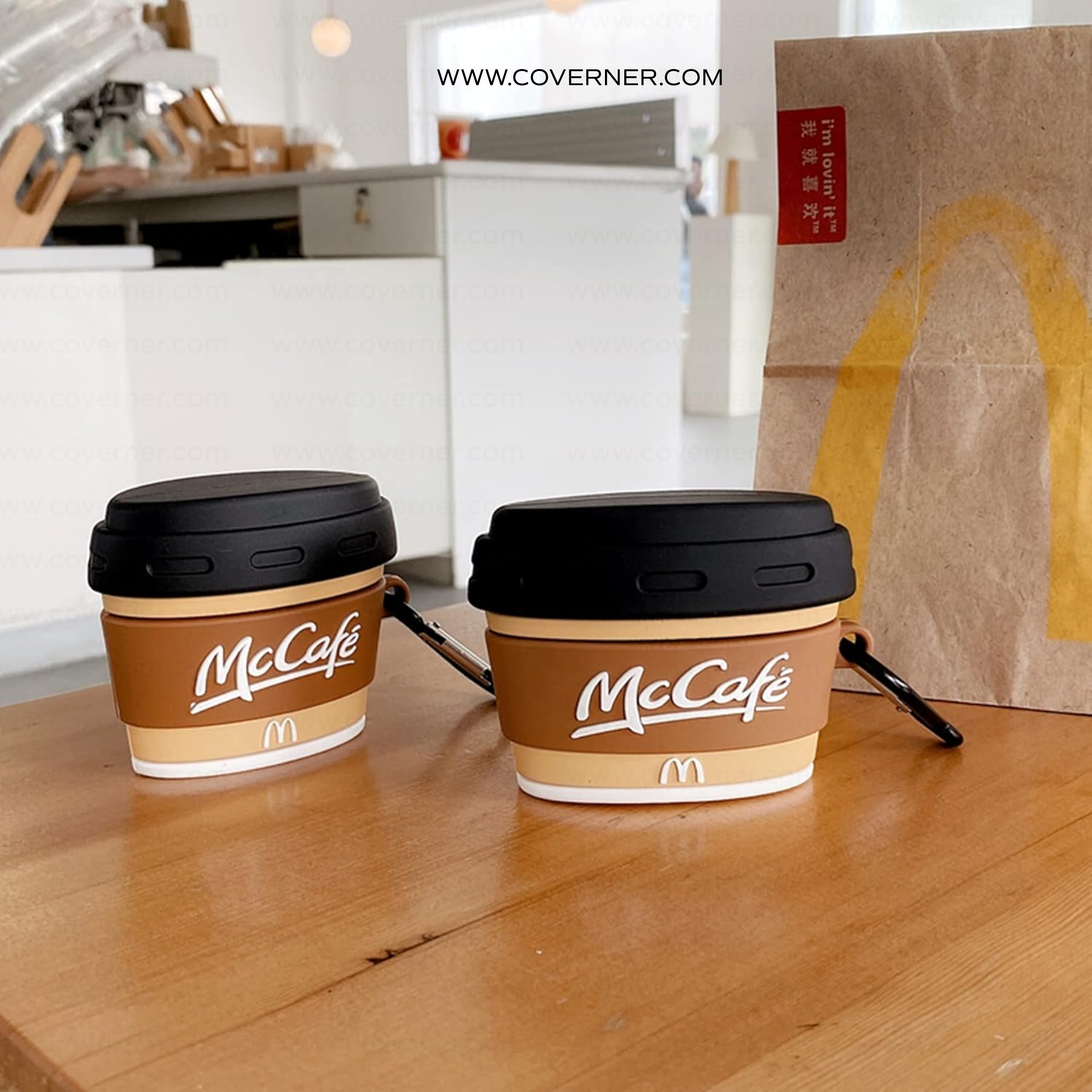 Coffee Cup Style AirPods Case – Brown Cup Silicone Cover with Hook by Coverner India