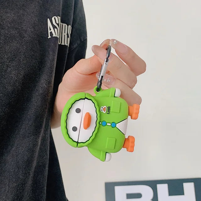 Green Jacket Duck AirPods Case – 3D Cartoon Silicone Cover with Hook by Coverner India