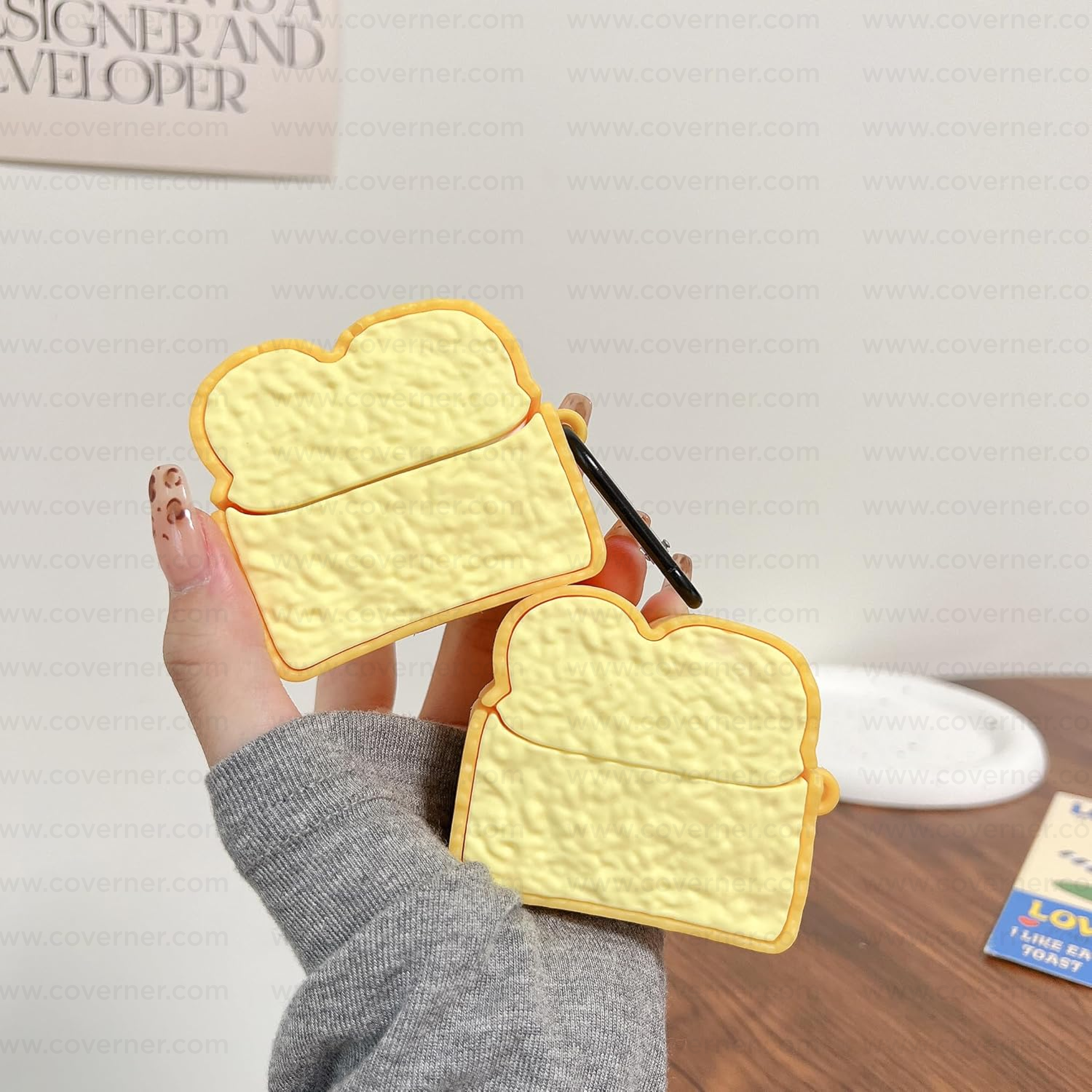 Cheese Bread Silicone AirPods Case with Hook – Fun & Protective AirPods Cover by Coverner India