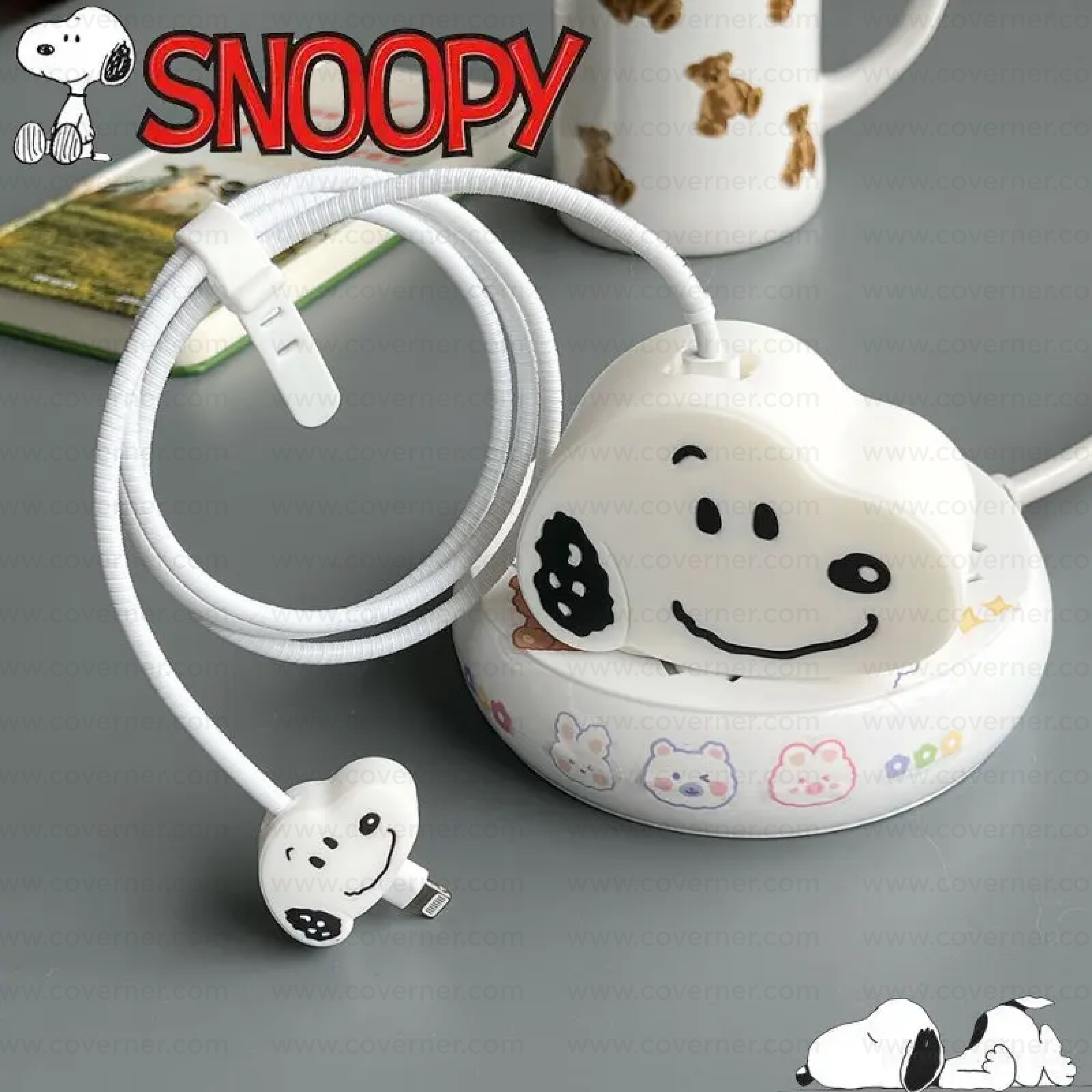 Iphone Charger Case Cover - Snoopyy - 4 Piece Set (With Wire Protector)