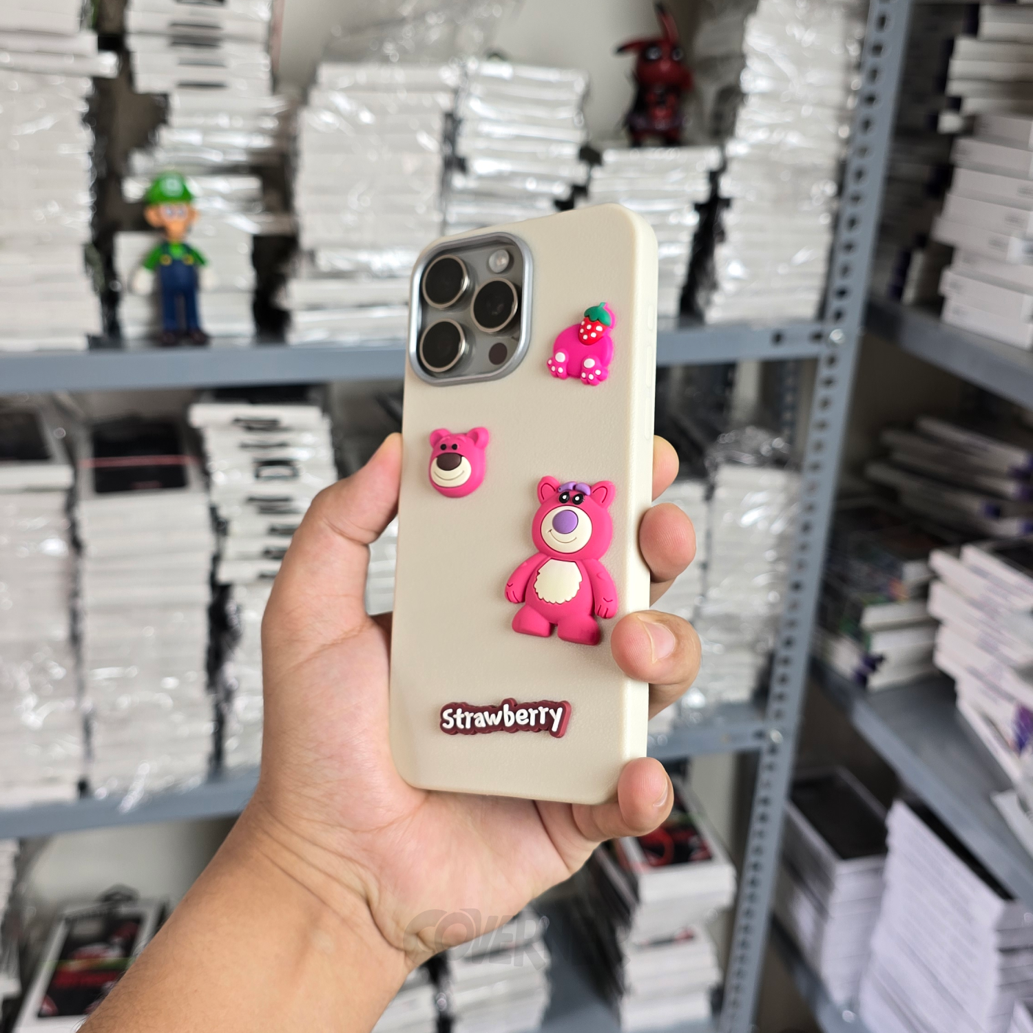 Strawberry Bear - Cream - Cartoon Charm Silicone Case for Iphone, Camera Protection | Coverner India