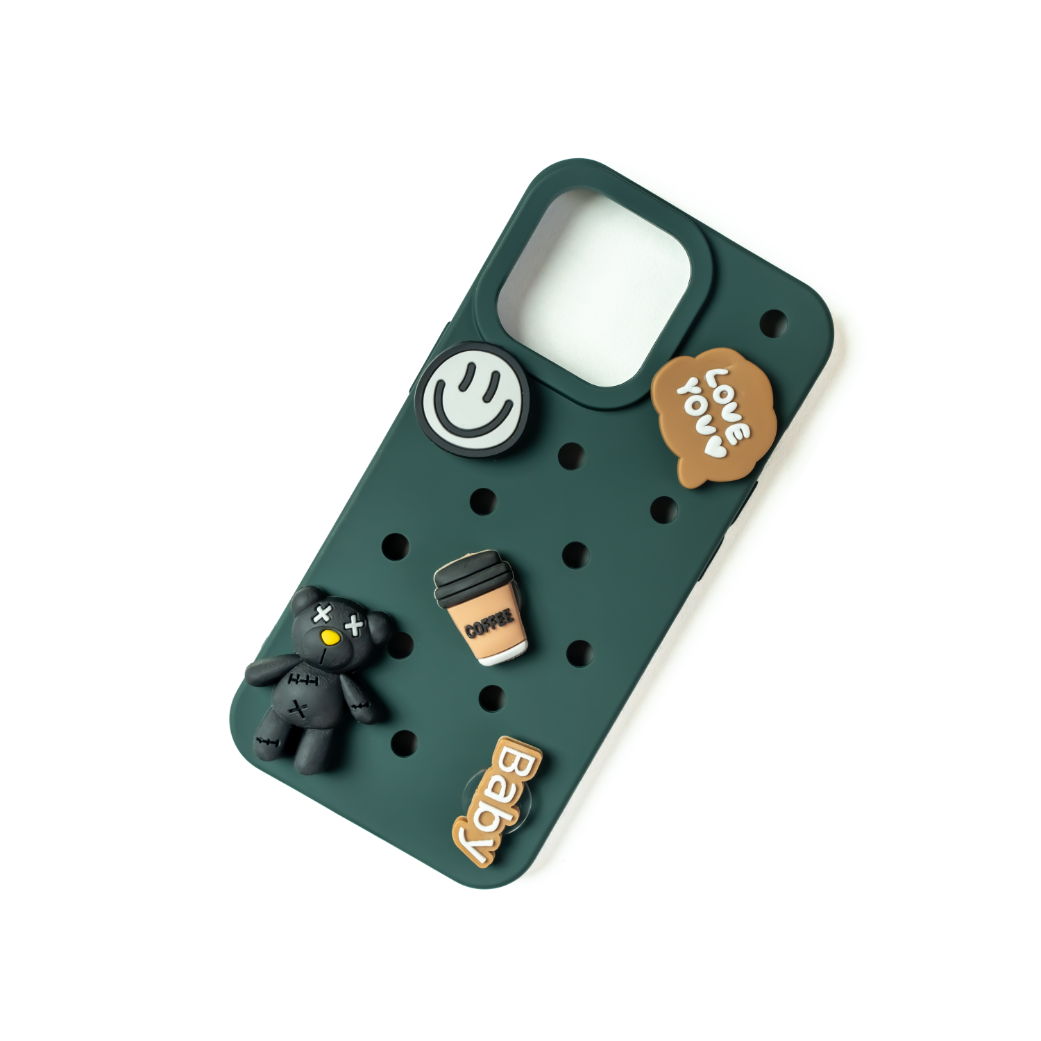 Cute Love - Silicone Iphone Case - Olive Green -  Includes 5 Detachable Chrams