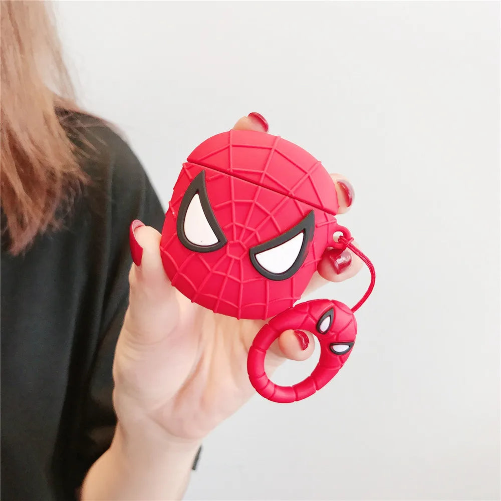 Spiderman Case for Apple AirPod (1,2nd Gen)  -  Premium Silicone Cover with Key Handle