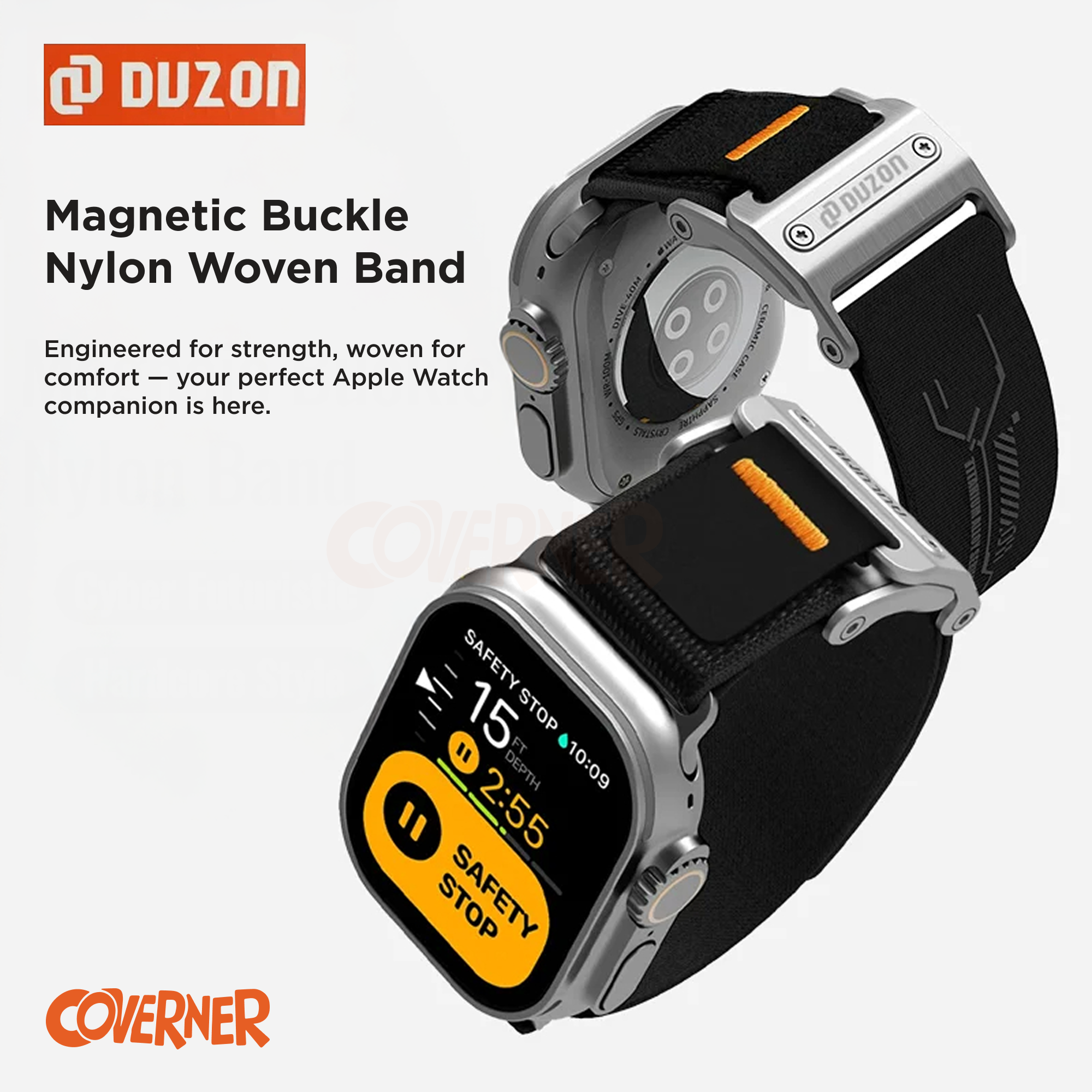 Duzon Nylon Loop Watch Band for Apple Watch – Double Velcro Strap with Magnetic Buckle (Compatible with Ultra/Series 10 to Series 1)