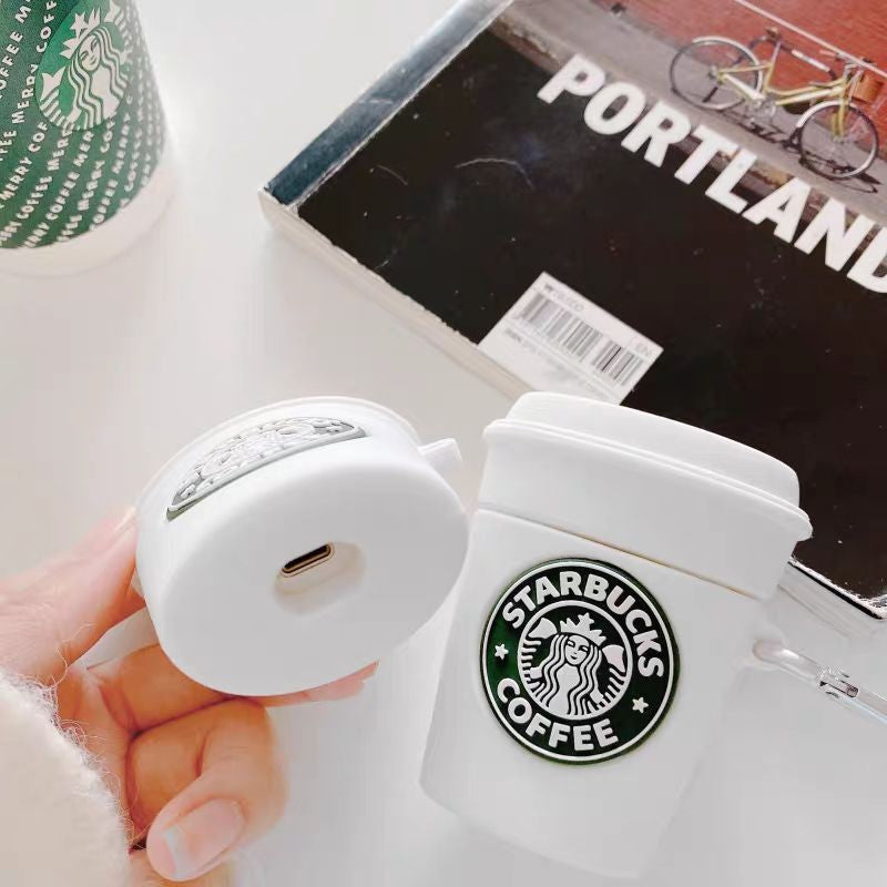 Starbucks (White)  Airpods Cover for Apple AirPods (1,2nd Gen) -  Premium Silicone Case with Metal Clip