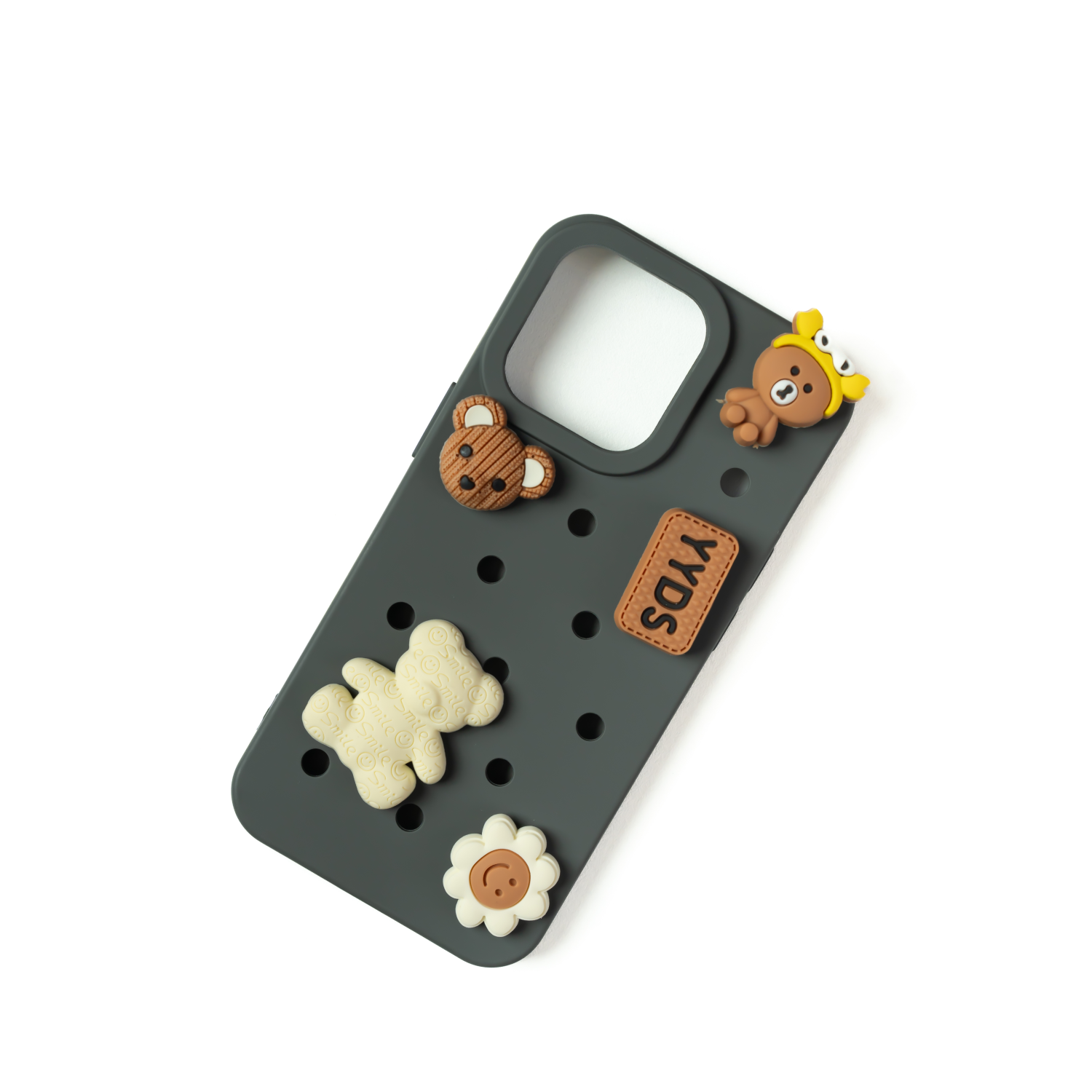 Teddy Love - Silicone Iphone Case - Grey -  Includes 5 Detachable Charms