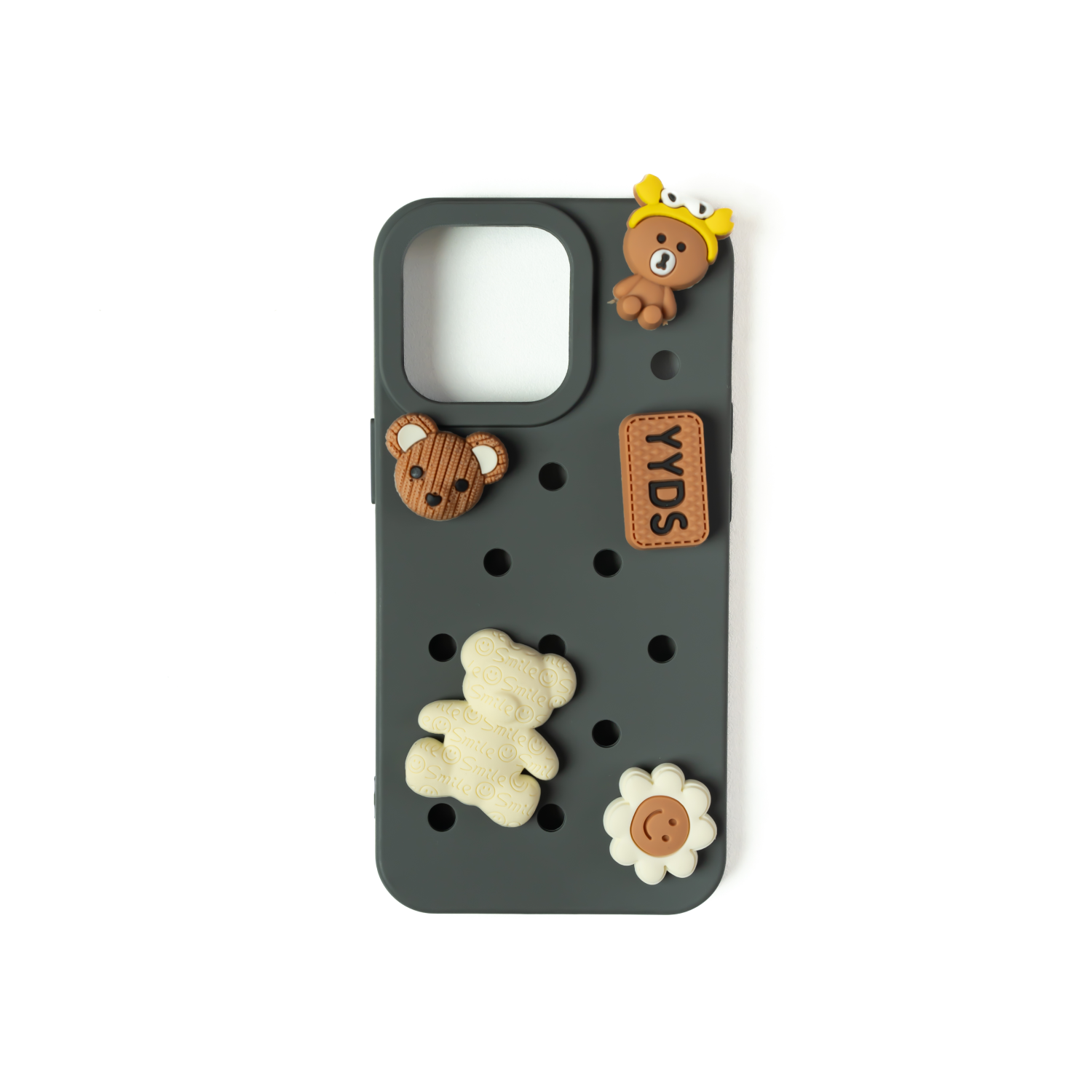 Teddy Love - Silicone Iphone Case - Grey -  Includes 5 Detachable Charms