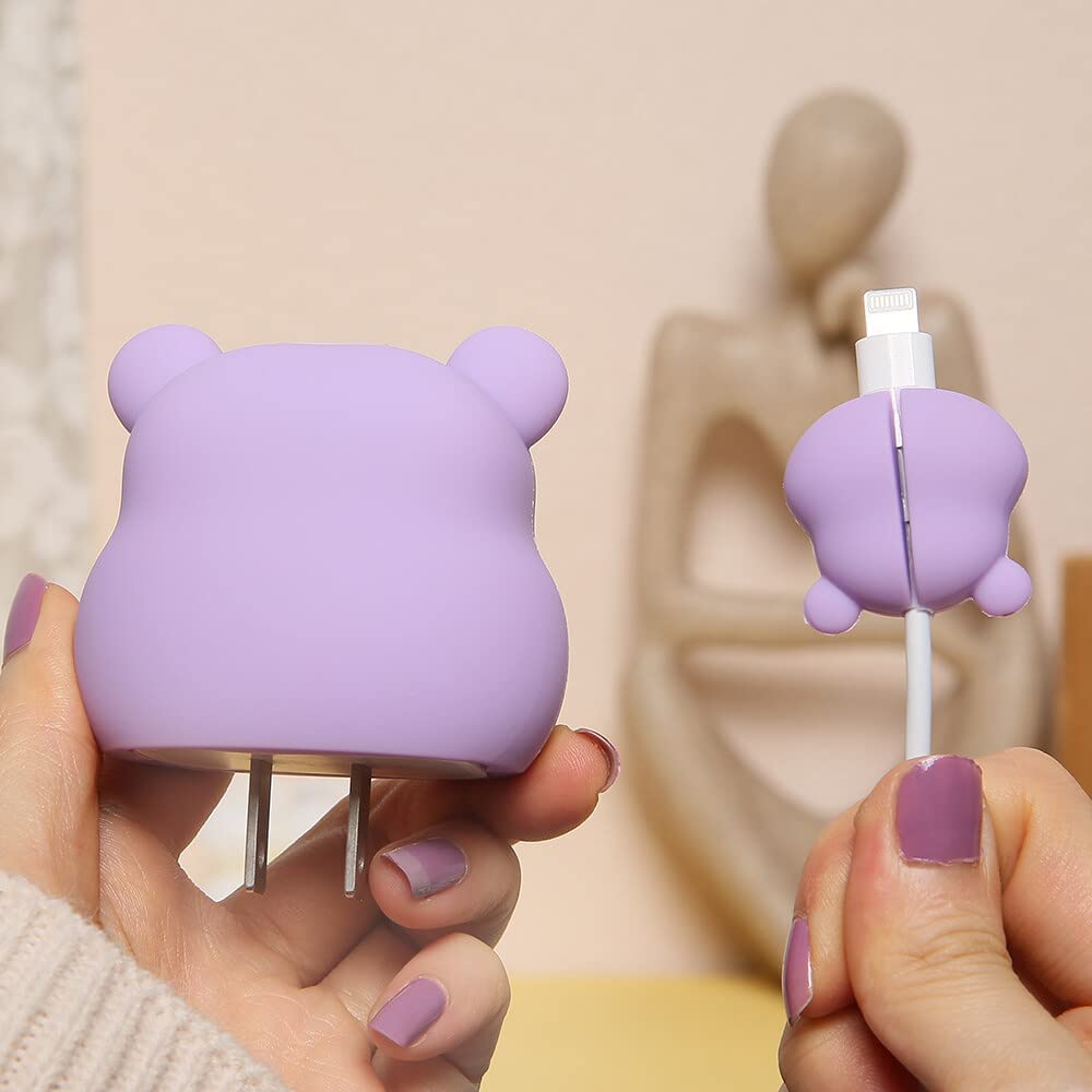 Iphone Charger Case Cover - Cute Bear Purple (4 Piece Set)