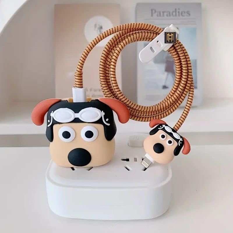 Iphone Charger Case Cover Pilot Pug Piece Set (With Wire Protector)