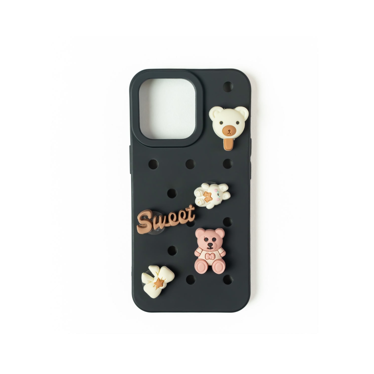 Dream Teddy - Silicone Iphone Case - Dark Grey -  Includes 5 Detachable Charms