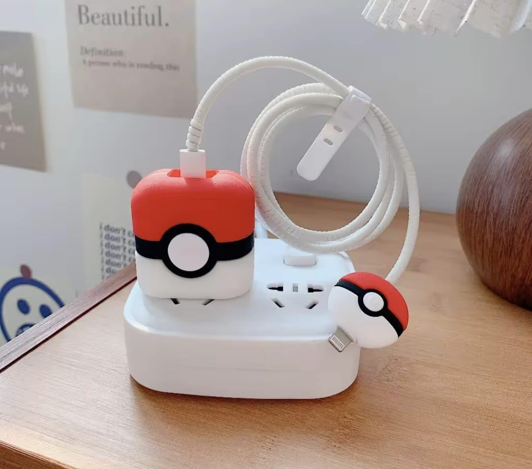 Iphone Charger Case Cover - Pokemon Pokeball- 4 Piece Set