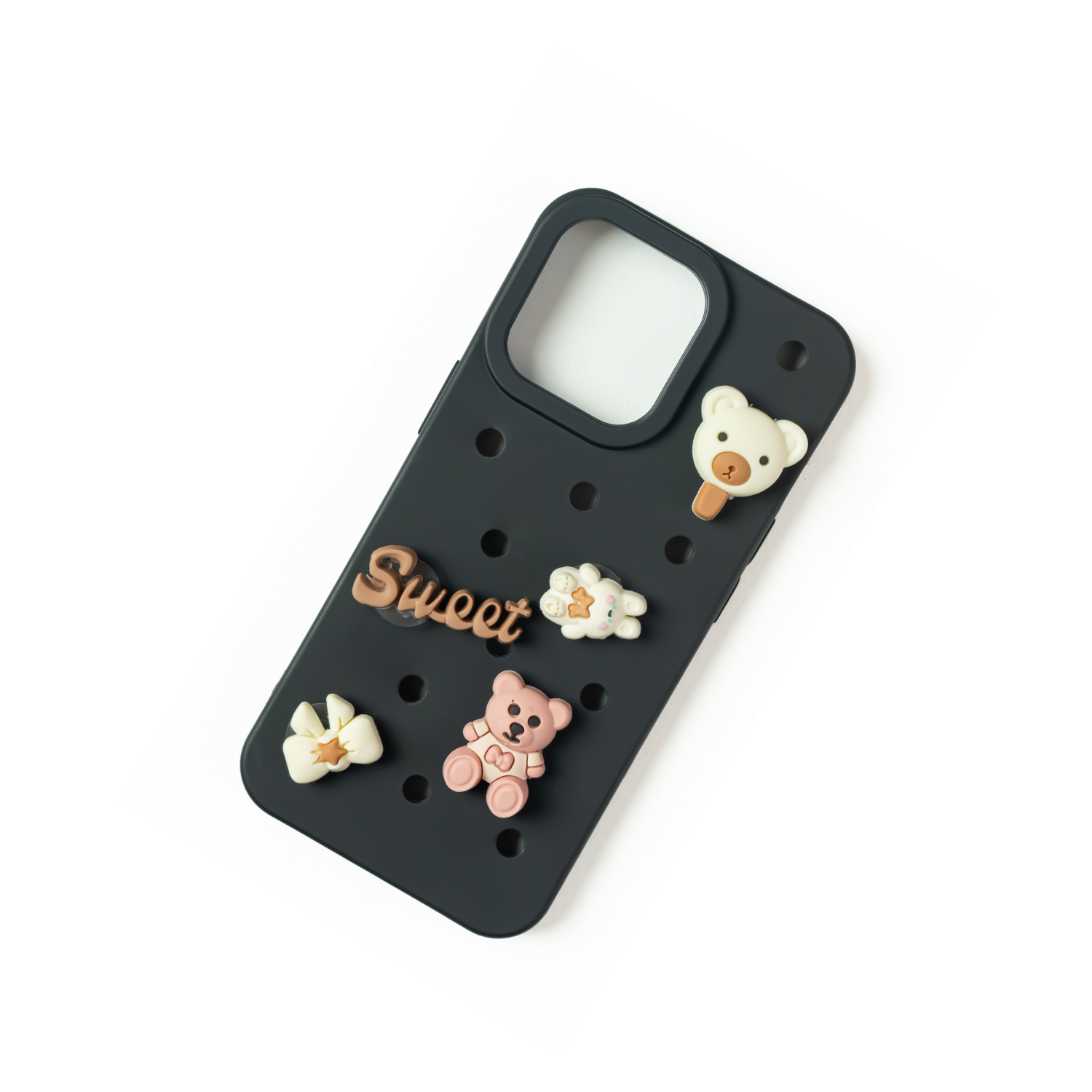 Dream Teddy - Silicone Iphone Case - Dark Grey -  Includes 5 Detachable Charms