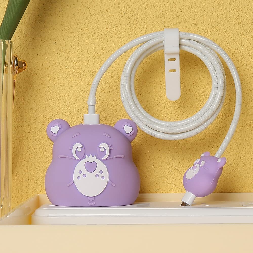 Iphone Charger Case Cover - Cute Bear Purple (4 Piece Set)