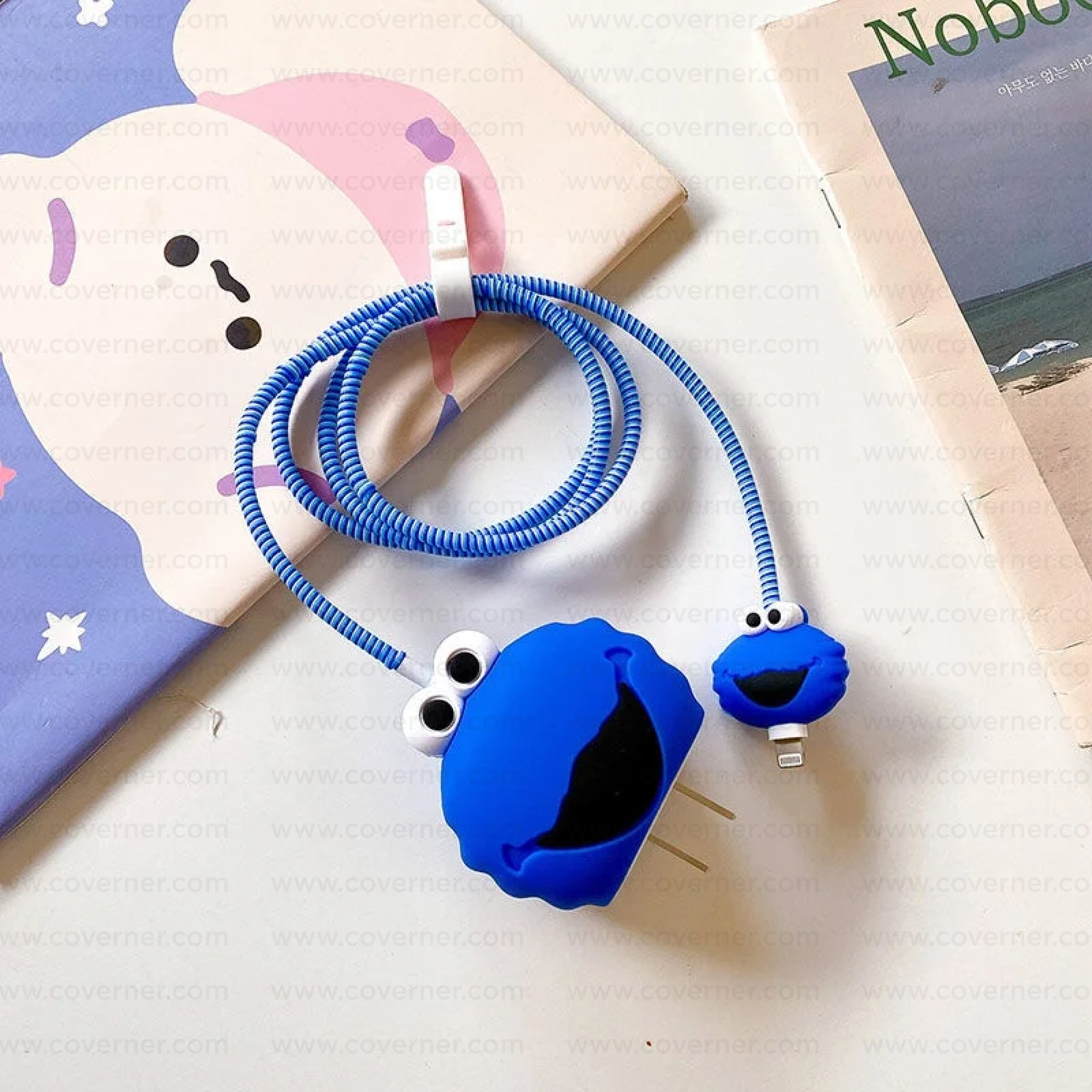 Iphone Charger Case Cover - Baby Monster - Blue - 4 Piece Set (With Wire Protector)