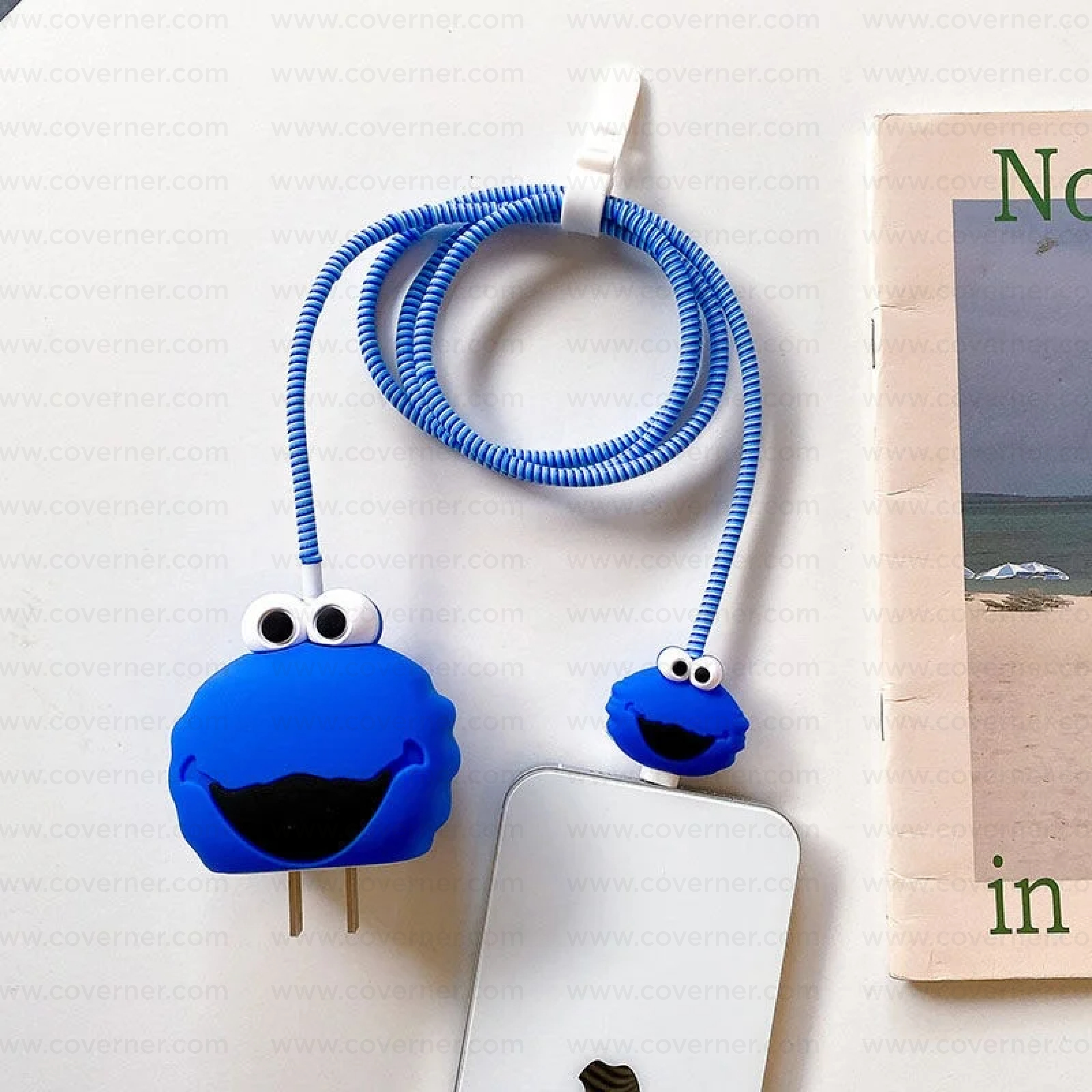 Iphone Charger Case Cover - Baby Monster - Blue - 4 Piece Set (With Wire Protector)