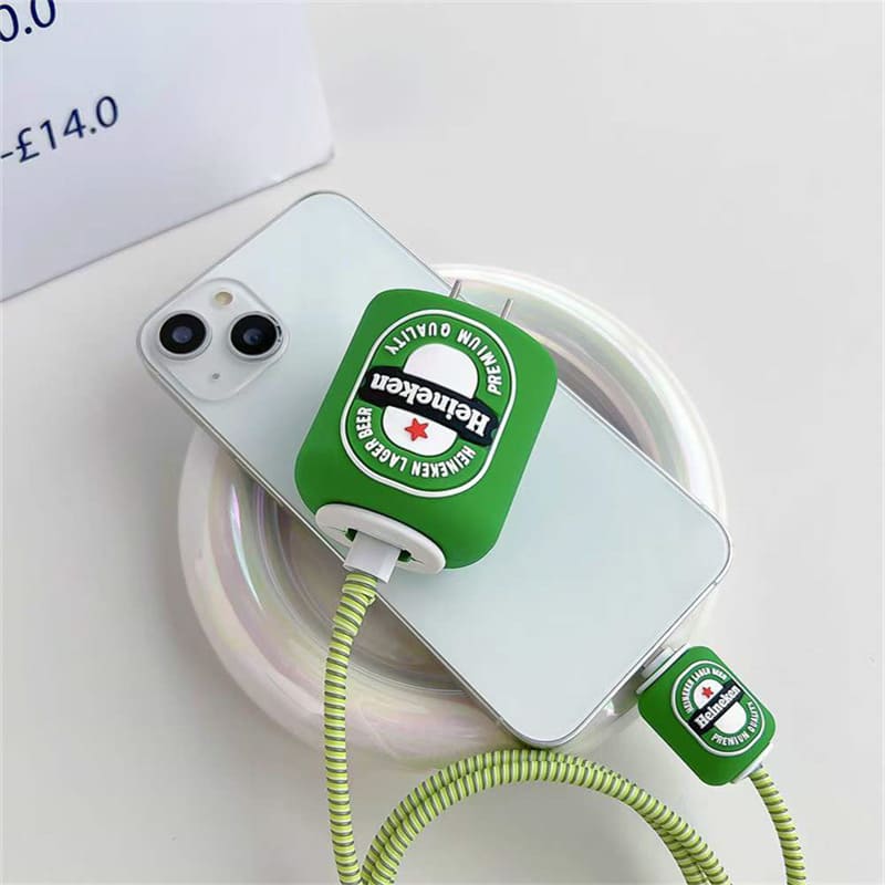 Iphone Charger Case Cover - Beer Can - 4 Piece Set (With Wire Protector)