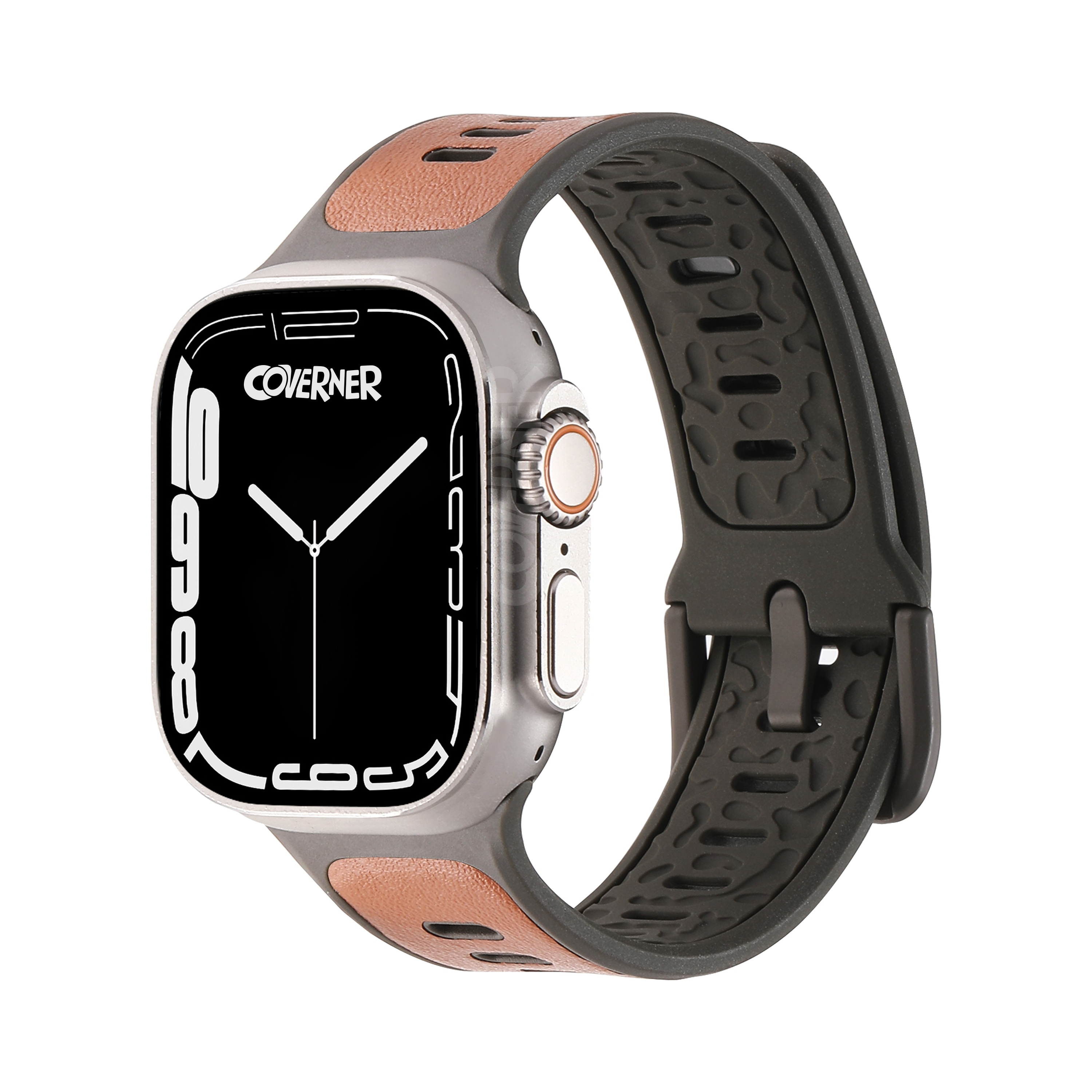 FusionBand Dual-Tone Leather Silicone Strap for Apple Watch – (44–49mm) | Coverner India