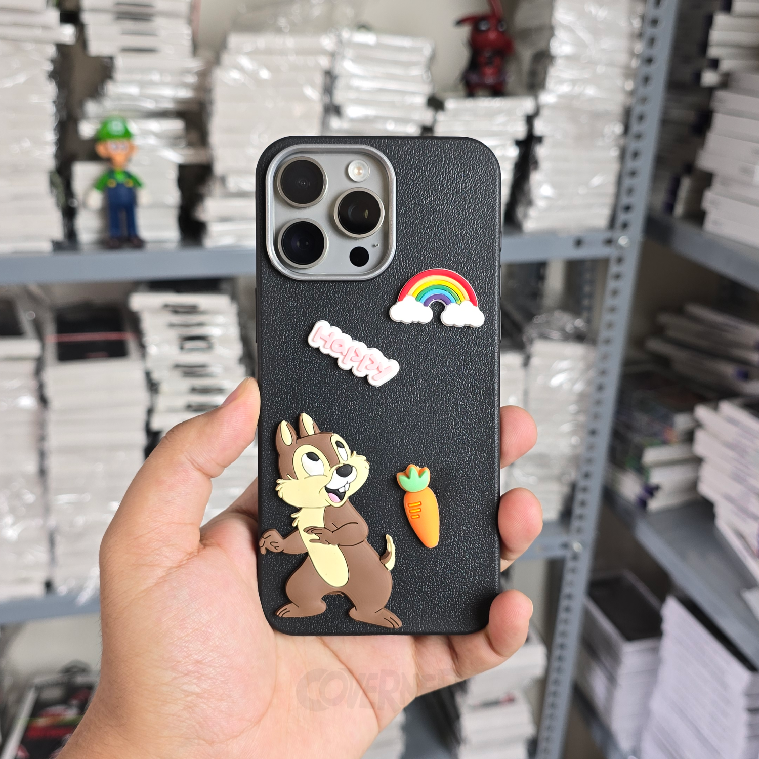 Happy Rabbit - Black - Cartoon Charm Silicone Case for Iphone, Camera Protection | Coverner India