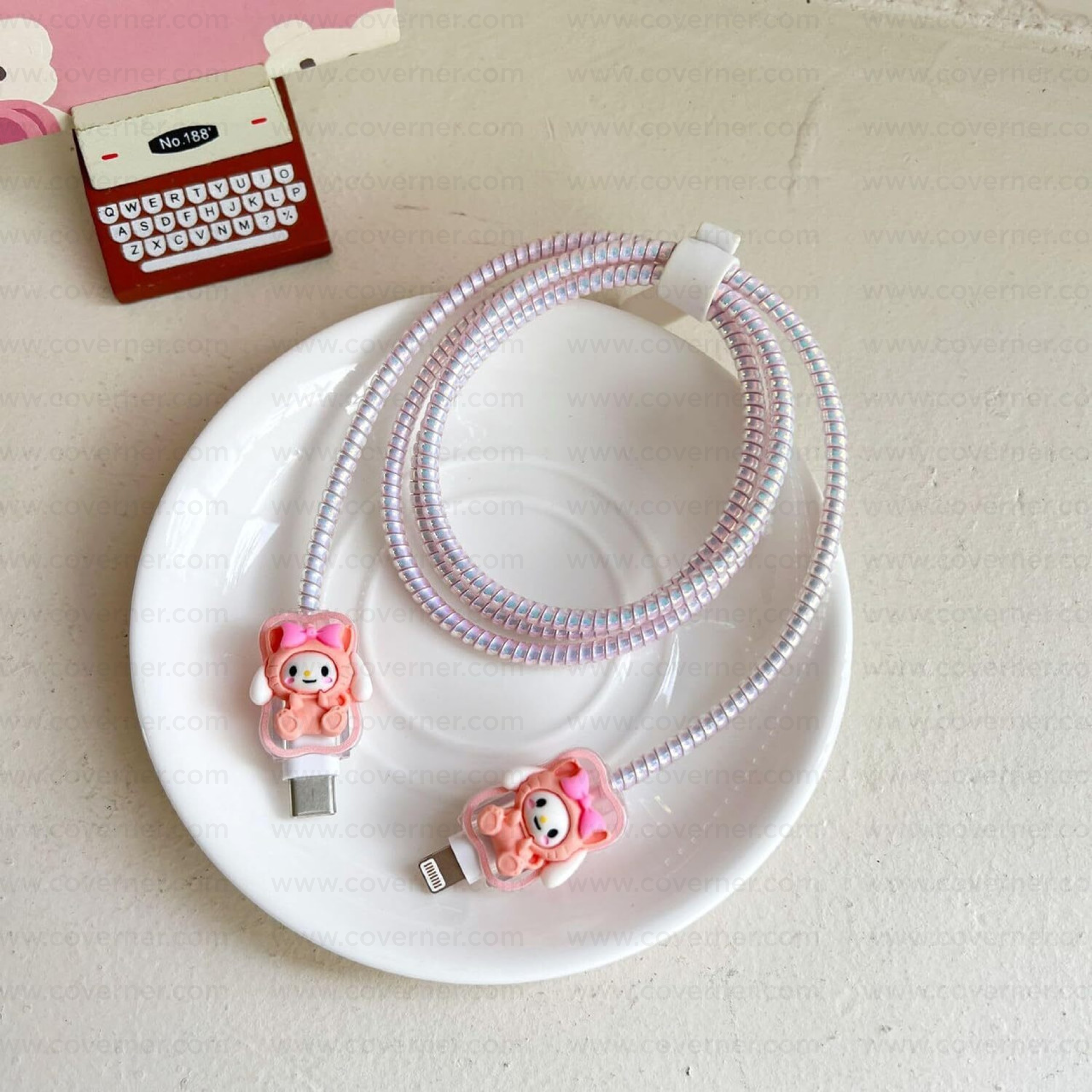 Peachie Paws – 5-Piece Charger & Cable Protector Set | CharmPop Series by Coverner India