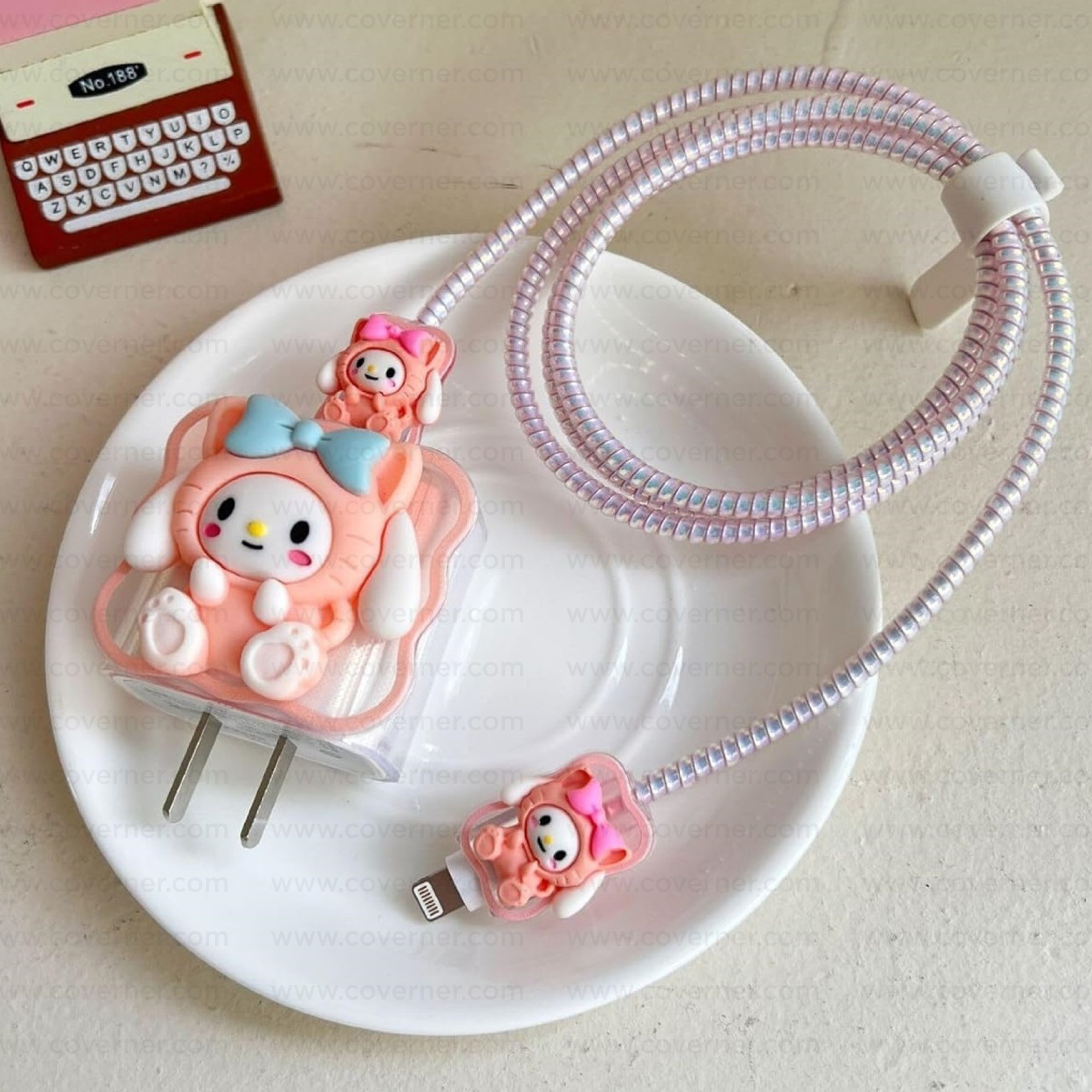 Peachie Paws – 5-Piece Charger & Cable Protector Set | CharmPop Series by Coverner India