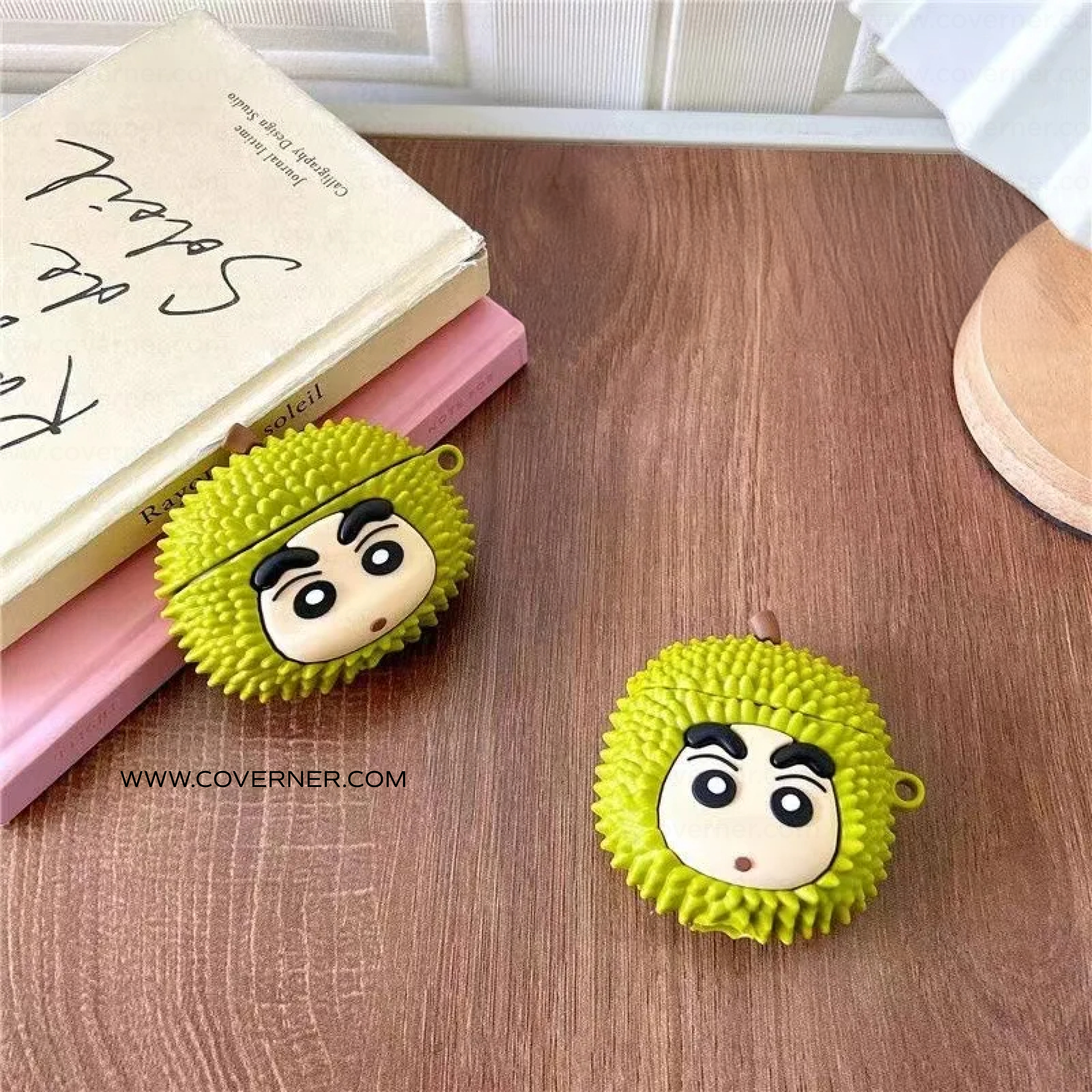 Shinchan Durian Silicone AirPods Case with Hook – Quirky AirPods Cover by Coverner India